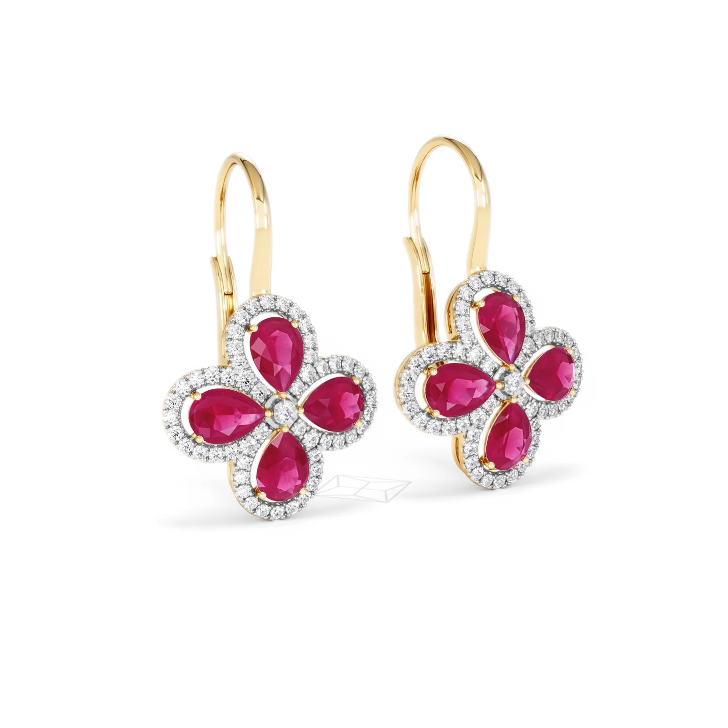 Bloom 4.75ct Lab Ruby and Lab Diamond Earrings in 18K Yellow Gold - Image 14