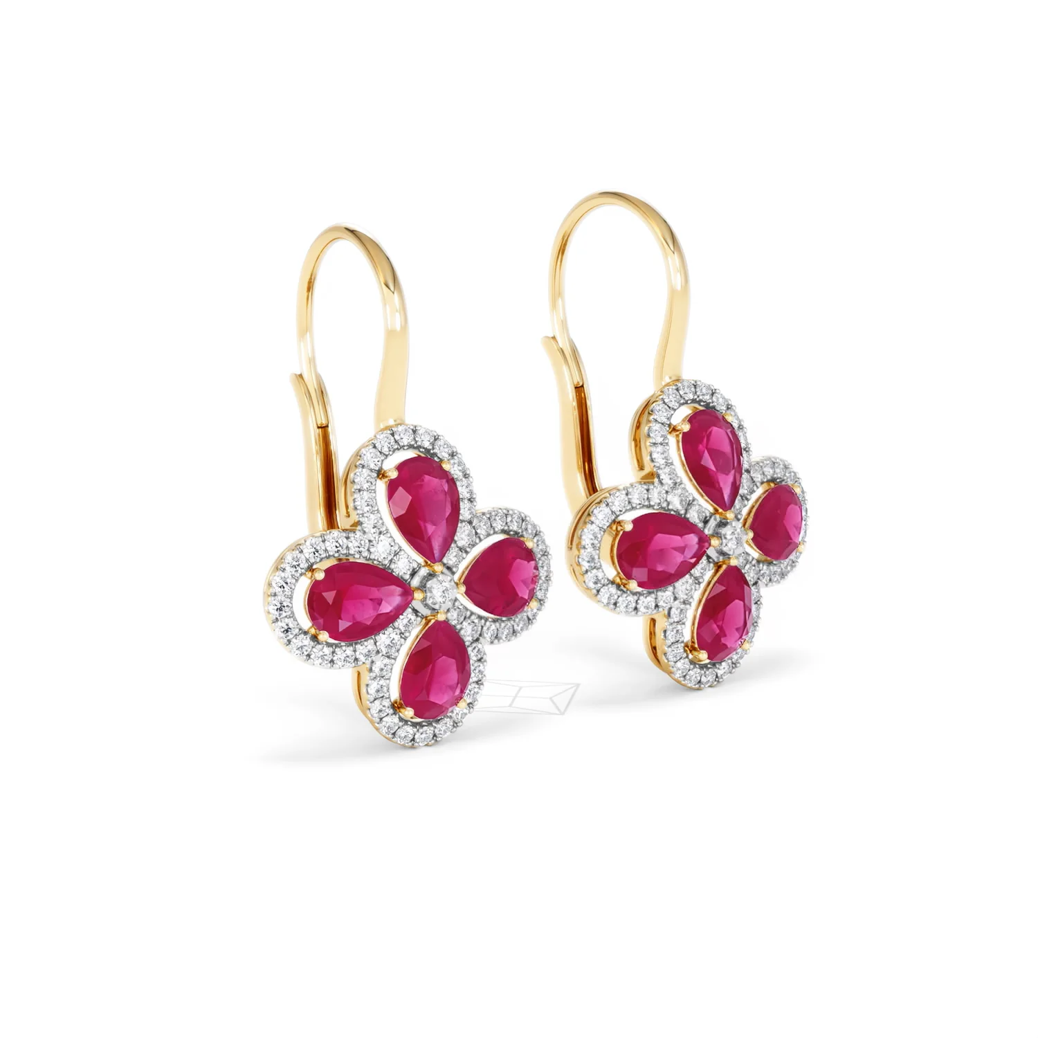 Bloom 4.75ct Lab Ruby and Lab Diamond Earrings in 18K Yellow Gold - Image 16