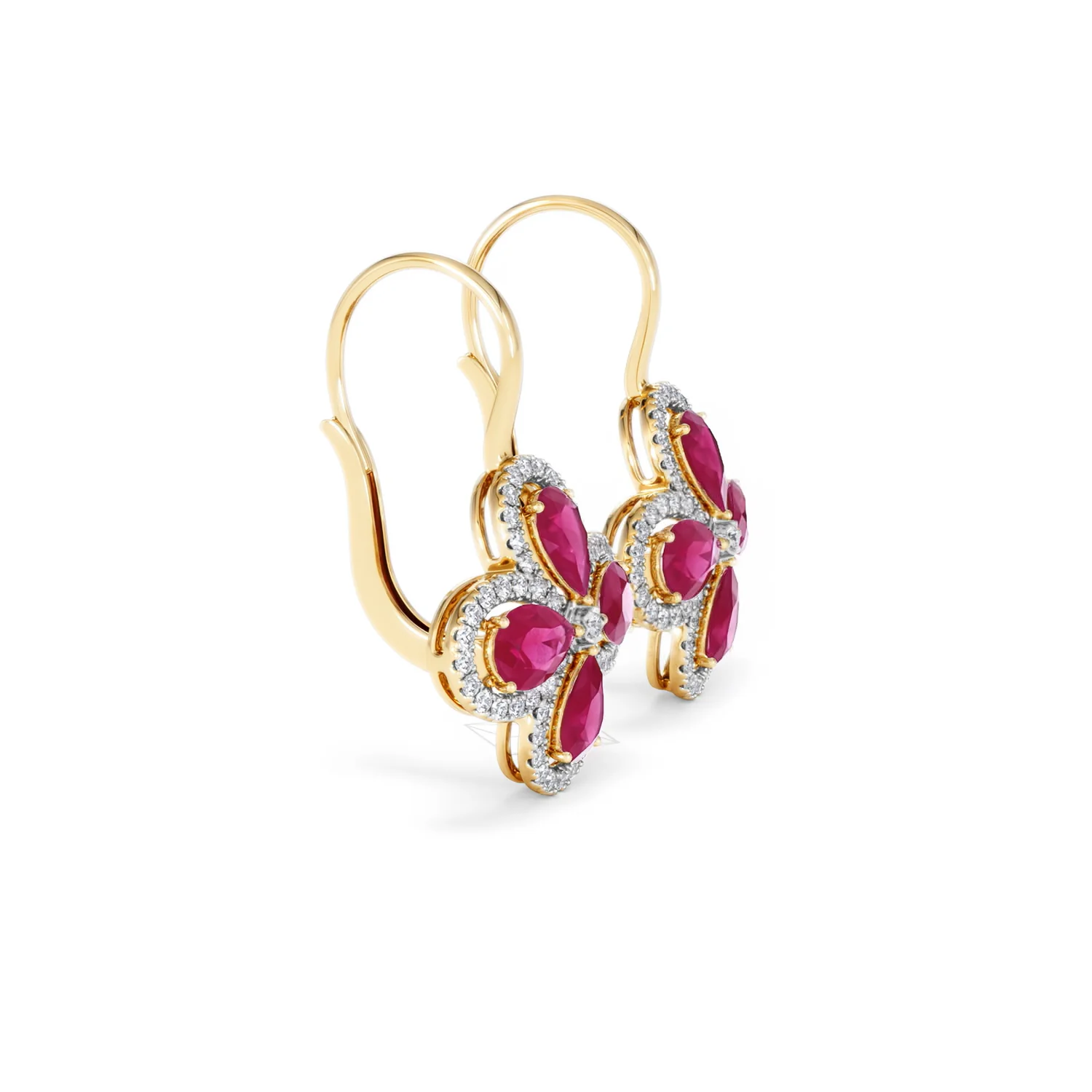 Bloom 4.75ct Lab Ruby and Lab Diamond Earrings in 18K Yellow Gold - Image 23