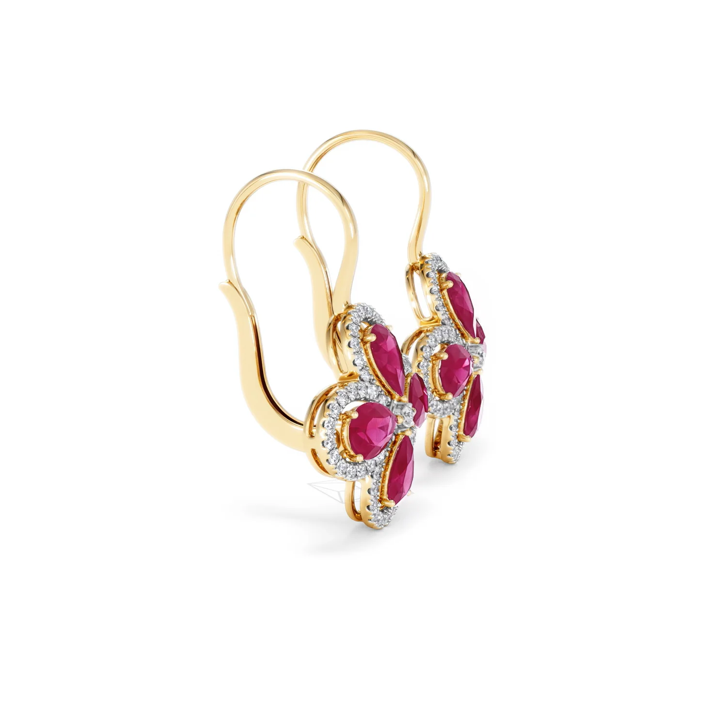 Bloom 4.75ct Lab Ruby and Lab Diamond Earrings in 18K Yellow Gold - Image 24