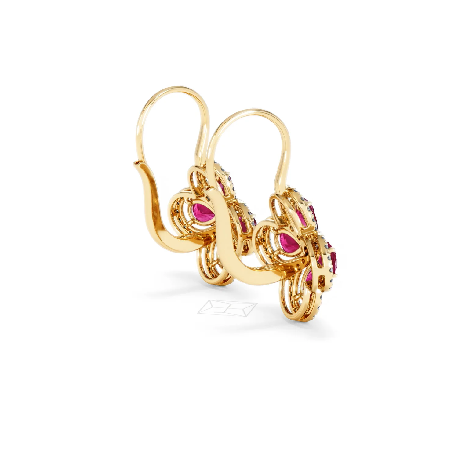 Bloom 4.75ct Lab Ruby and Lab Diamond Earrings in 18K Yellow Gold - Image 35