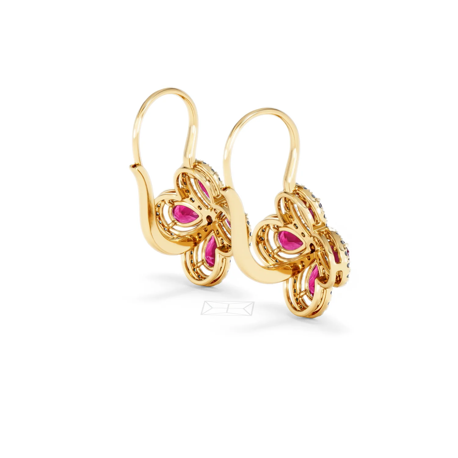 Bloom 4.75ct Lab Ruby and Lab Diamond Earrings in 18K Yellow Gold - Image 37
