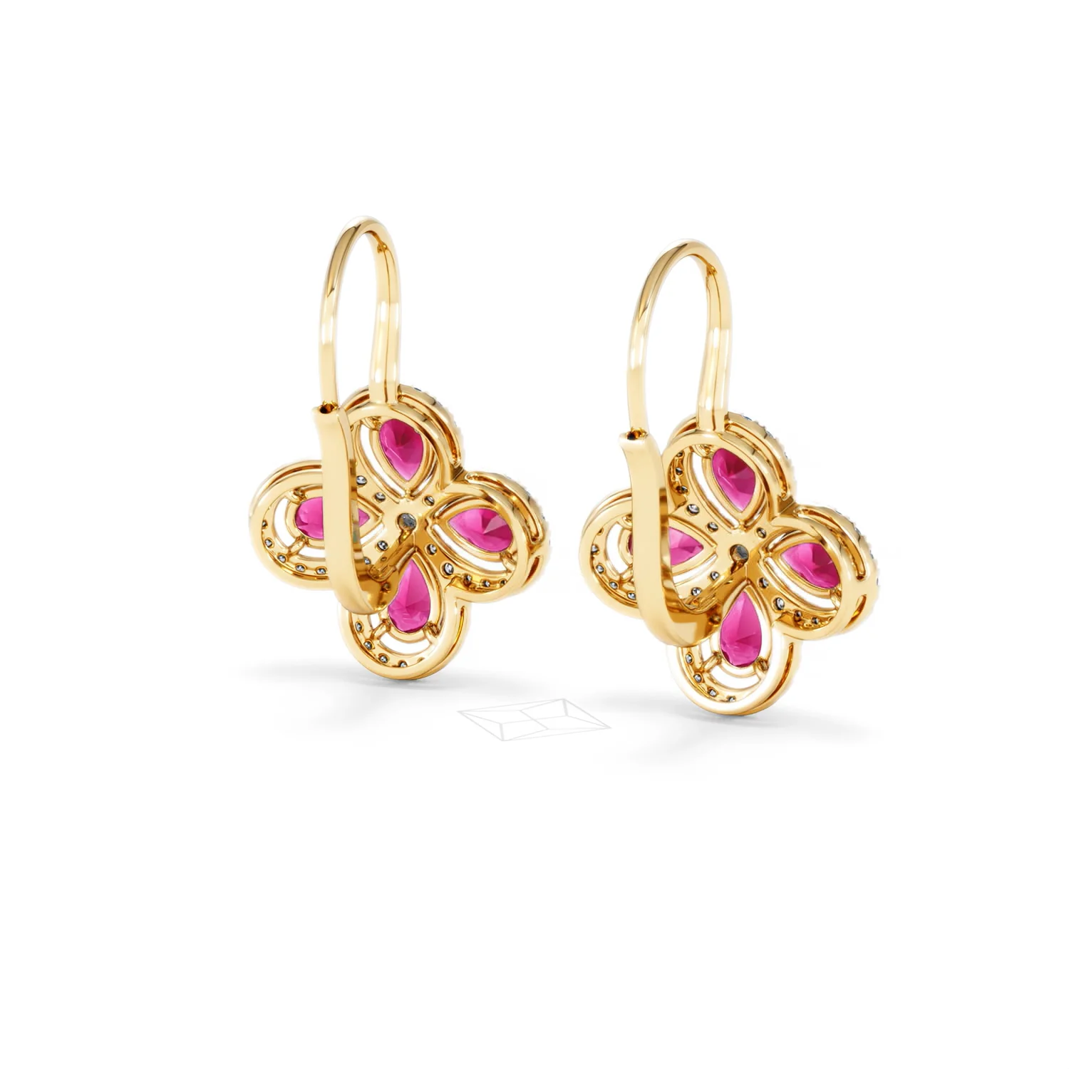 Bloom 4.75ct Lab Ruby and Lab Diamond Earrings in 18K Yellow Gold - Image 43