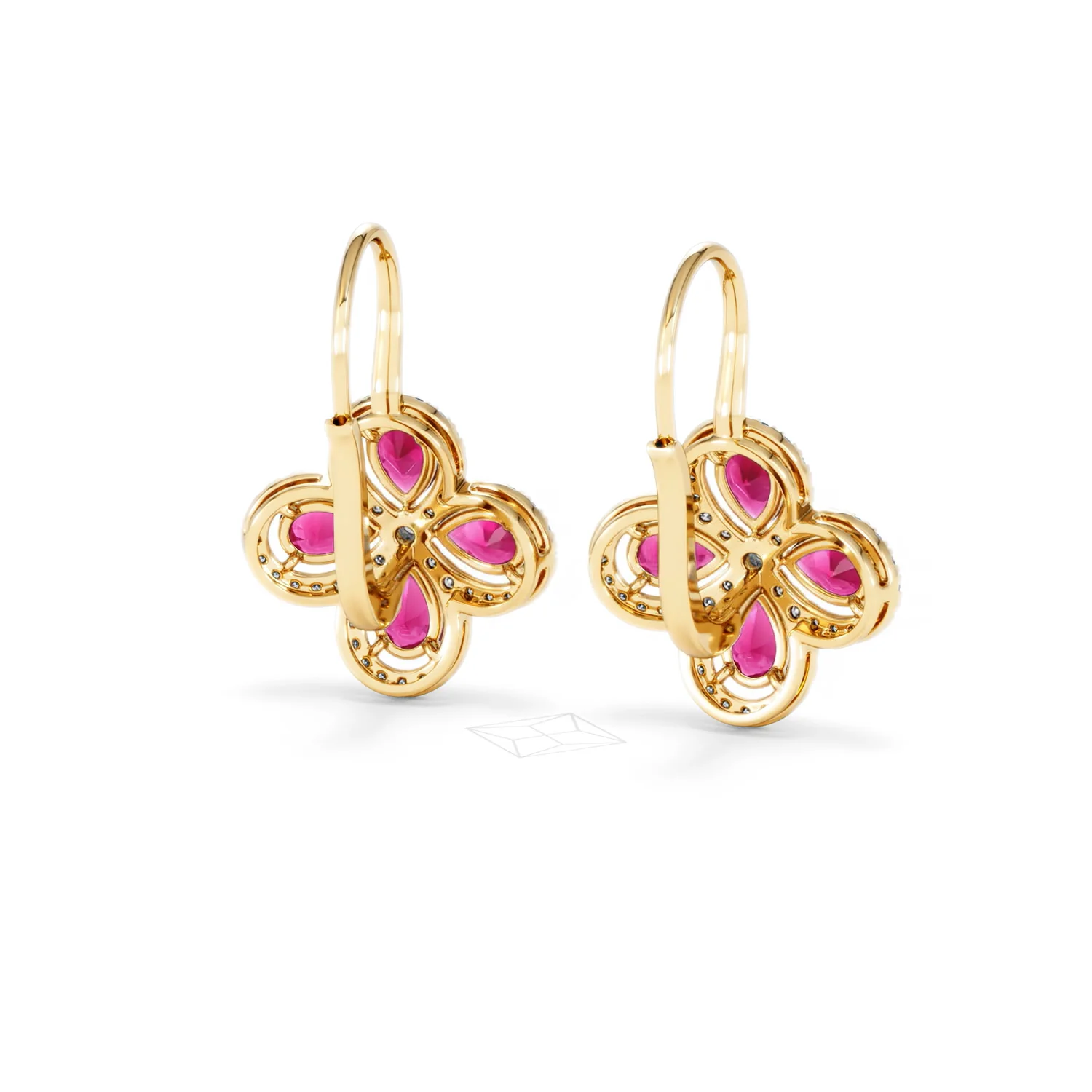 Bloom 4.75ct Lab Ruby and Lab Diamond Earrings in 18K Yellow Gold - Image 44