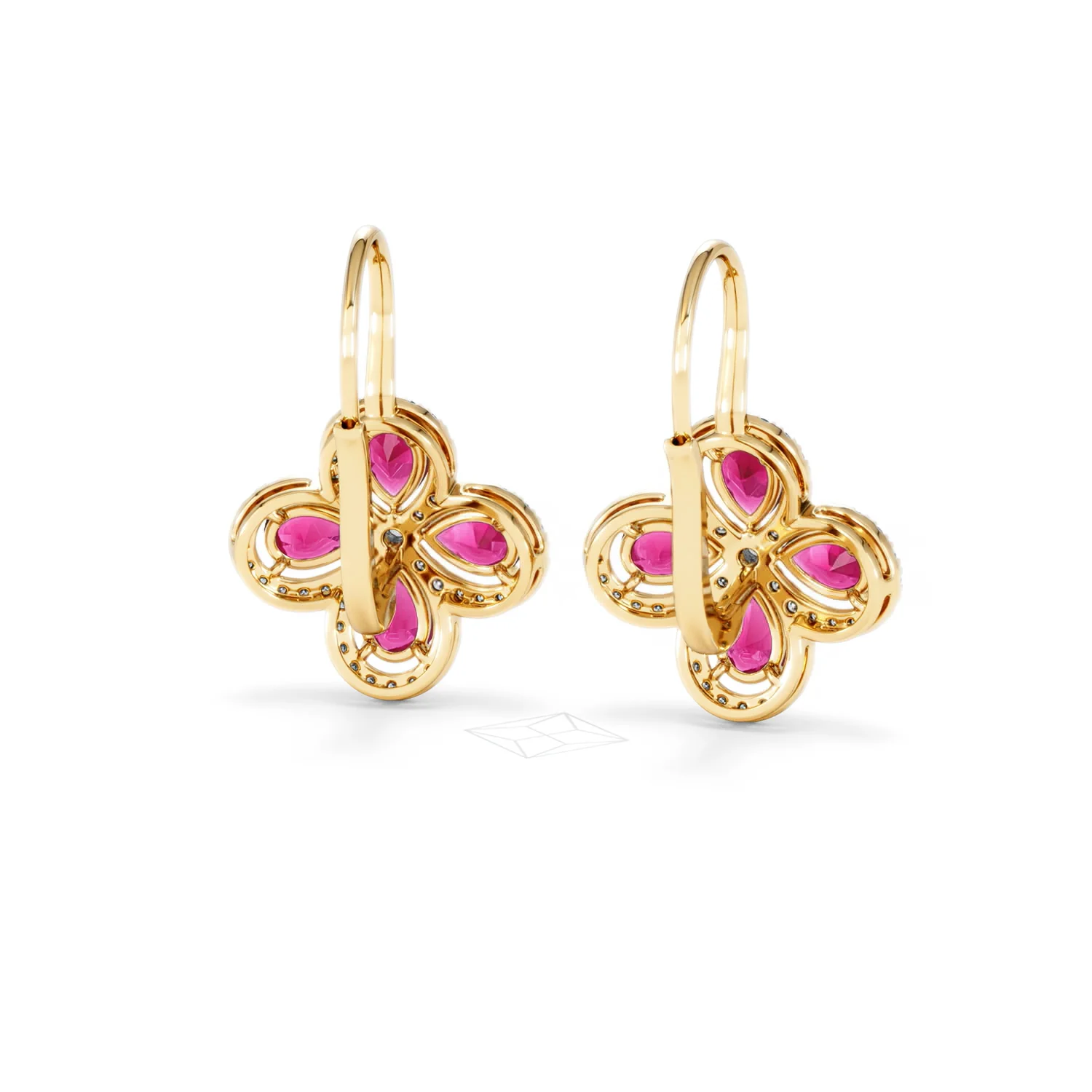 Bloom 4.75ct Lab Ruby and Lab Diamond Earrings in 18K Yellow Gold - Image 45