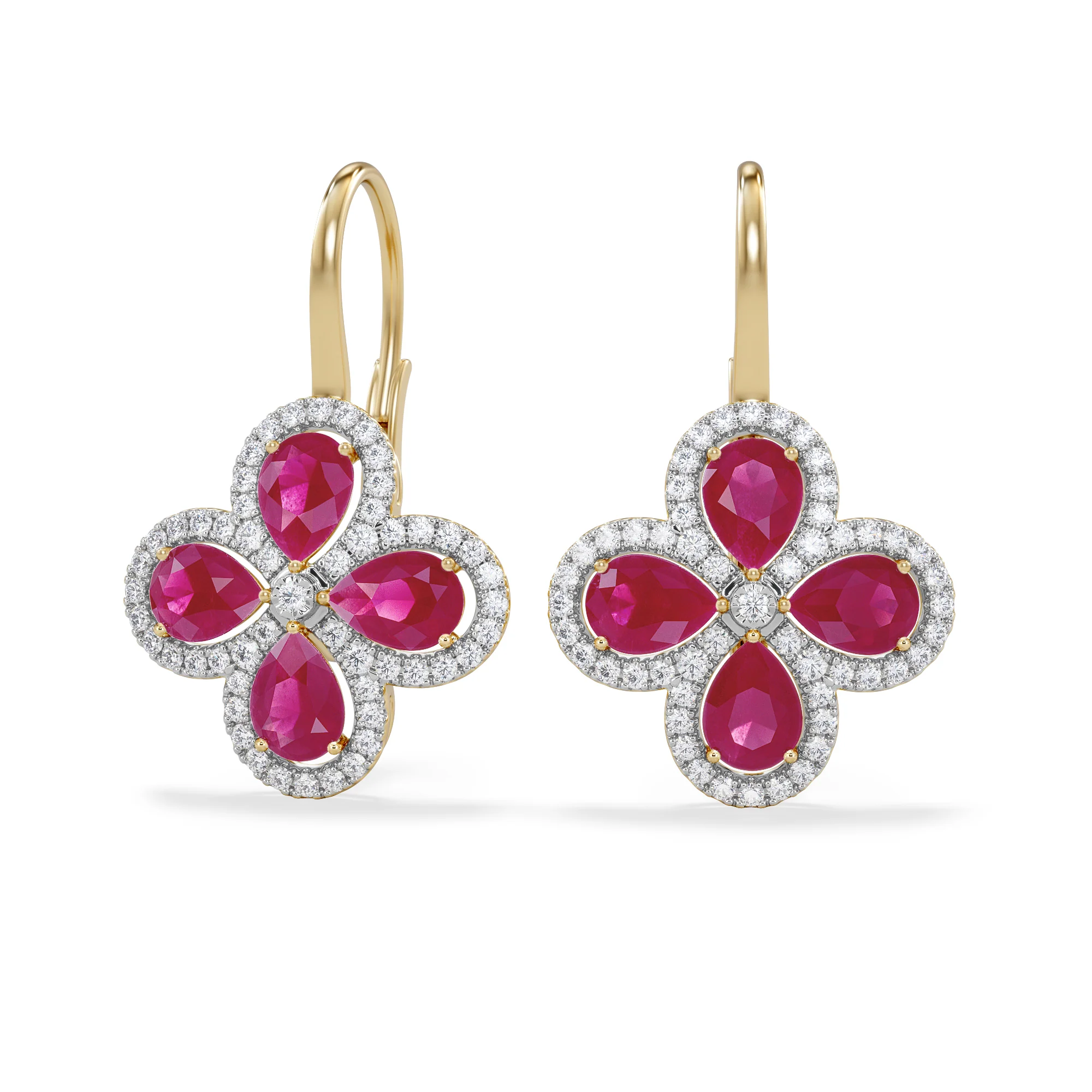 Bloom 4.75ct Lab Ruby and Lab Diamond Earrings in 18K Yellow Gold - Image 5