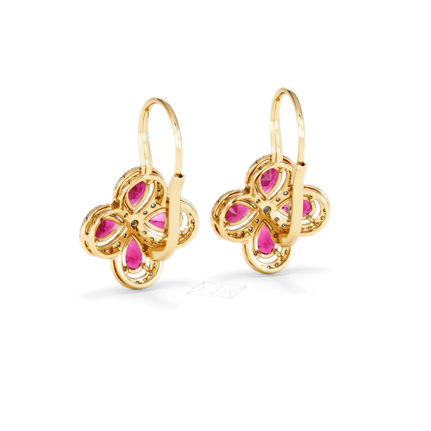 Bloom 4.75ct Lab Ruby and Lab Diamond Earrings in 18K Yellow Gold - Image 53
