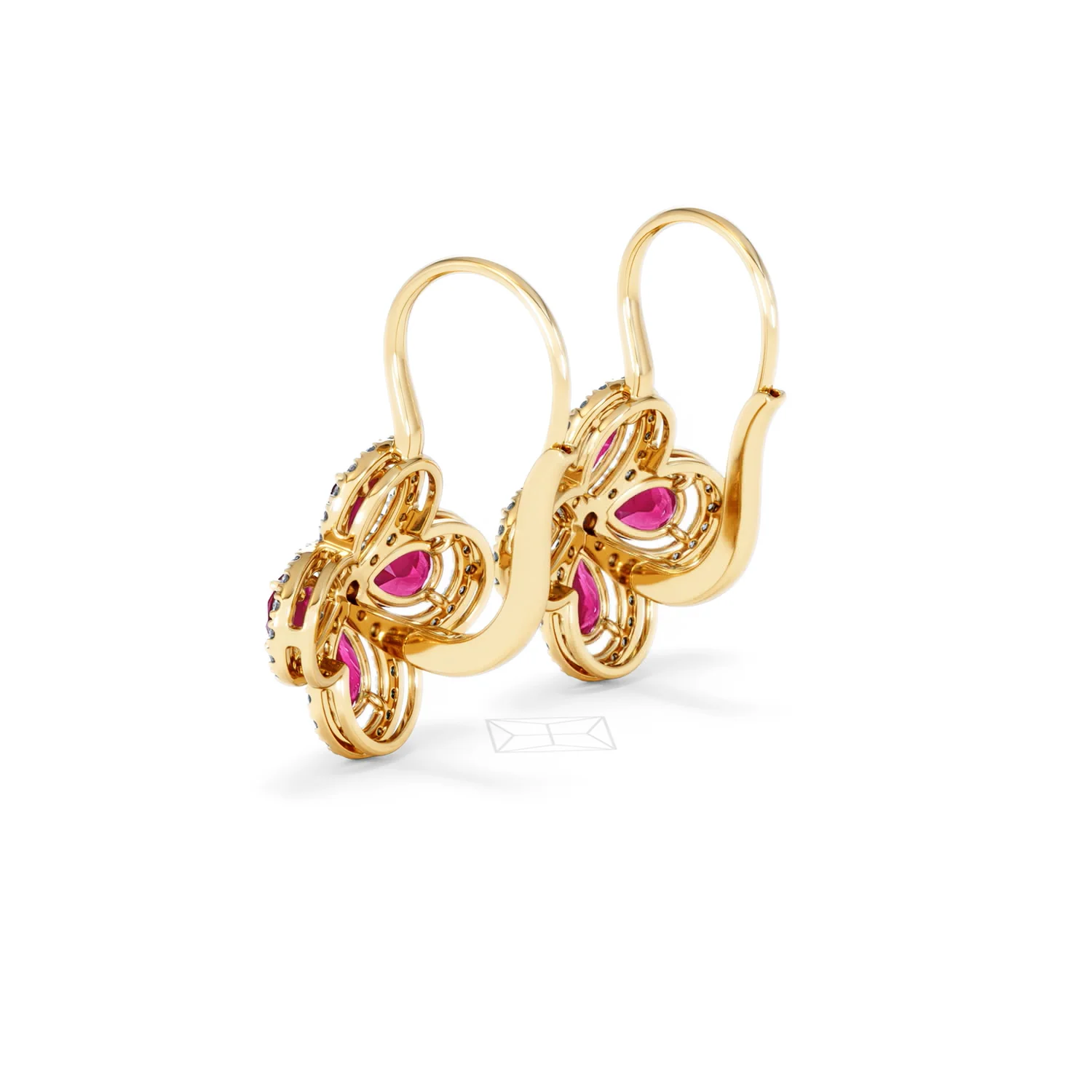 Bloom 4.75ct Lab Ruby and Lab Diamond Earrings in 18K Yellow Gold - Image 59