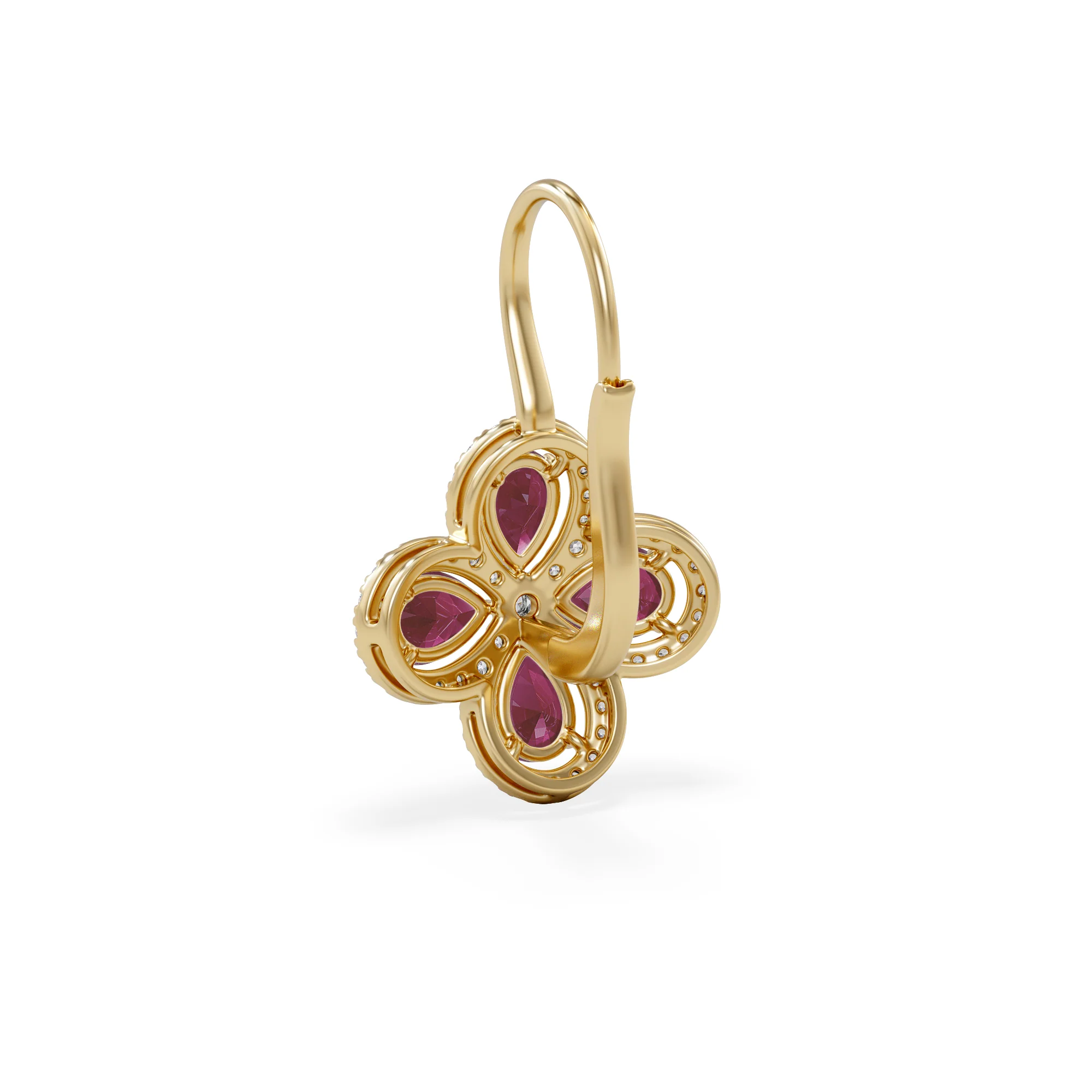 Bloom 4.75ct Lab Ruby and Lab Diamond Earrings in 18K Yellow Gold - Image 7