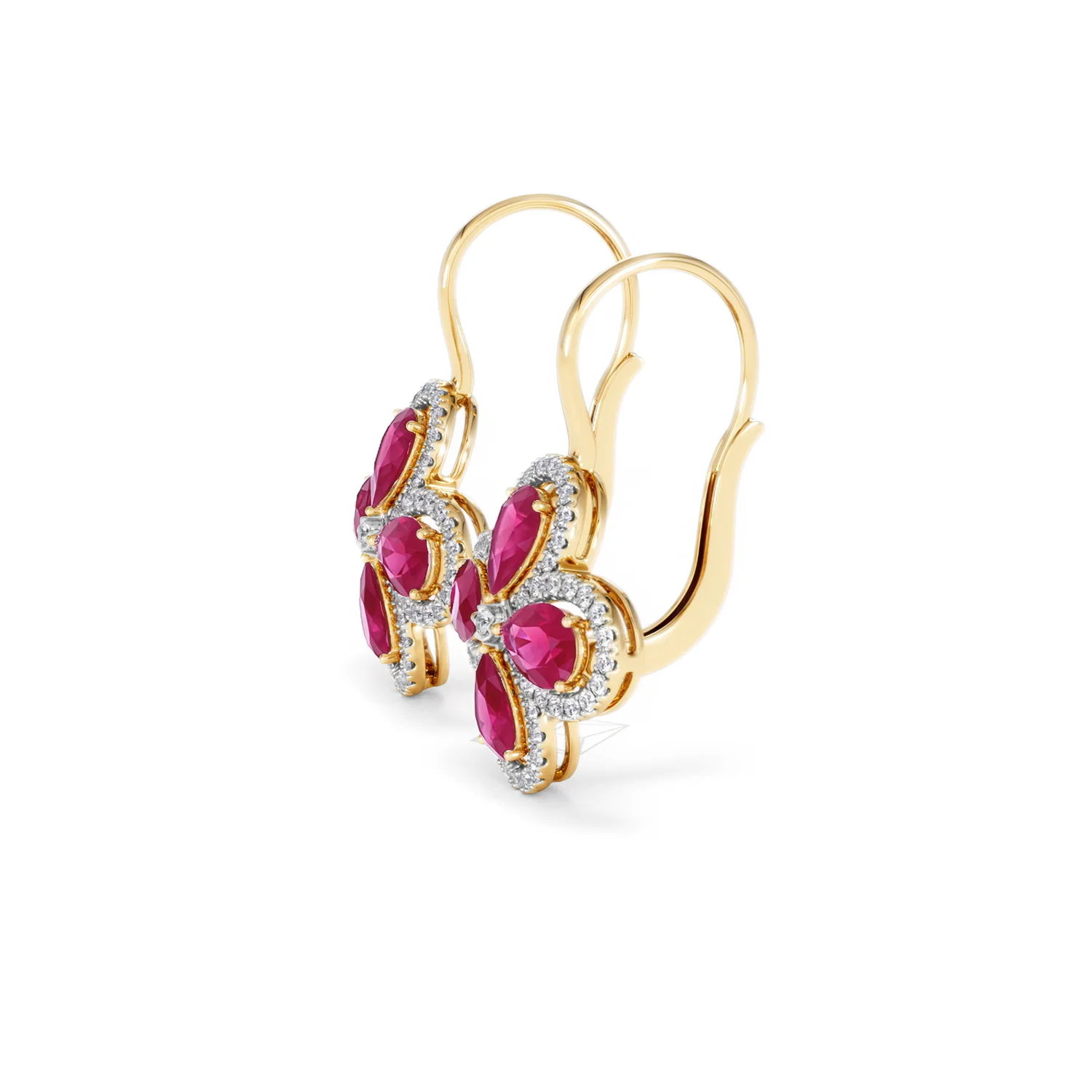 Bloom 4.75ct Lab Ruby and Lab Diamond Earrings in 18K Yellow Gold - Image 72