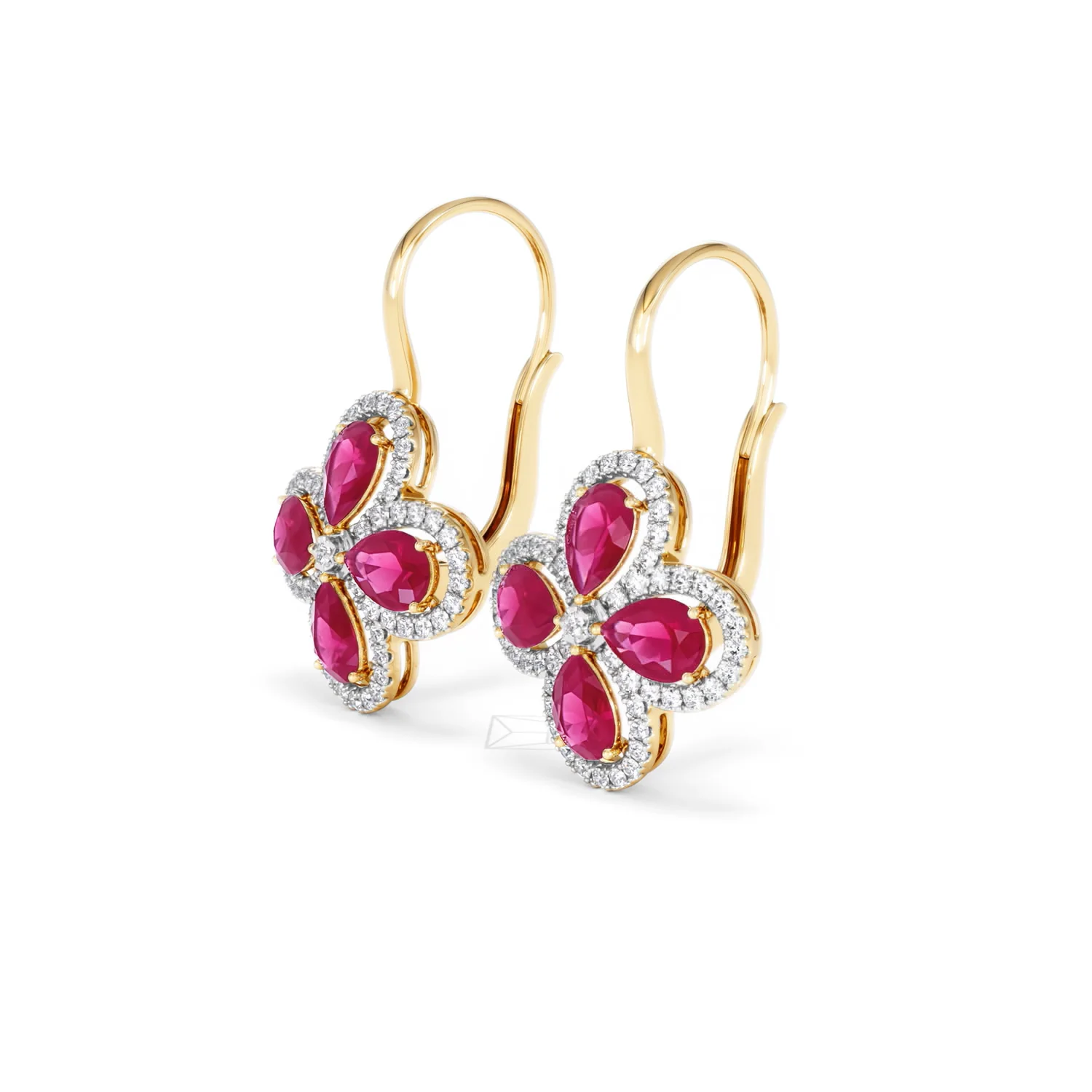 Bloom 4.75ct Lab Ruby and Lab Diamond Earrings in 18K Yellow Gold - Image 77