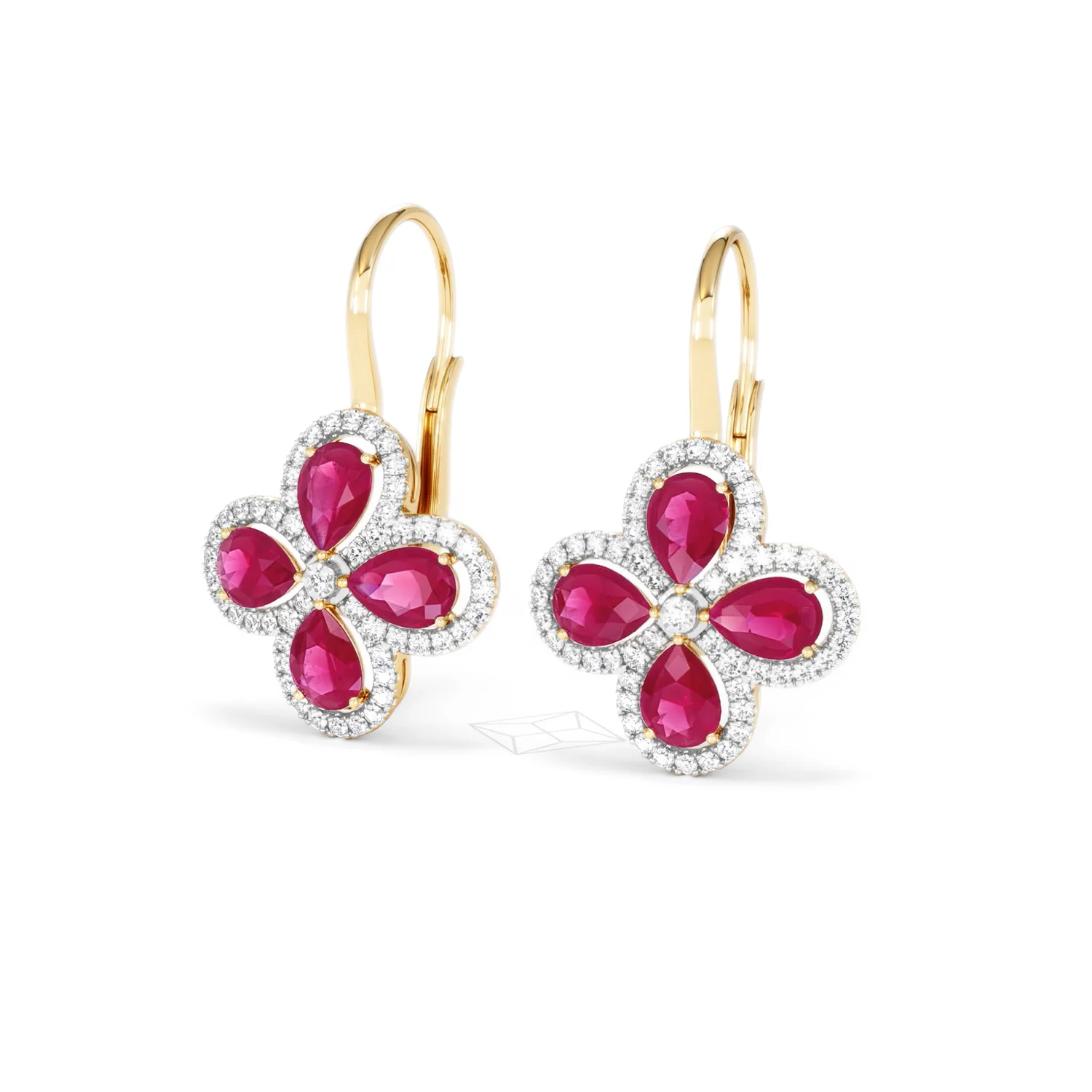 Bloom 4.75ct Lab Ruby and Lab Diamond Earrings in 18K Yellow Gold - Image 83