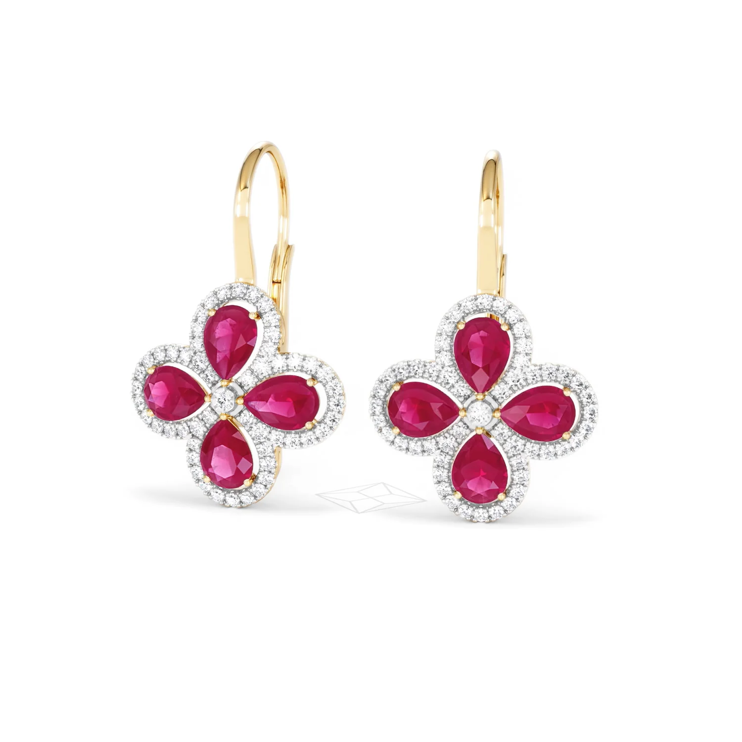 Bloom 4.75ct Lab Ruby and Lab Diamond Earrings in 18K Yellow Gold - Image 85