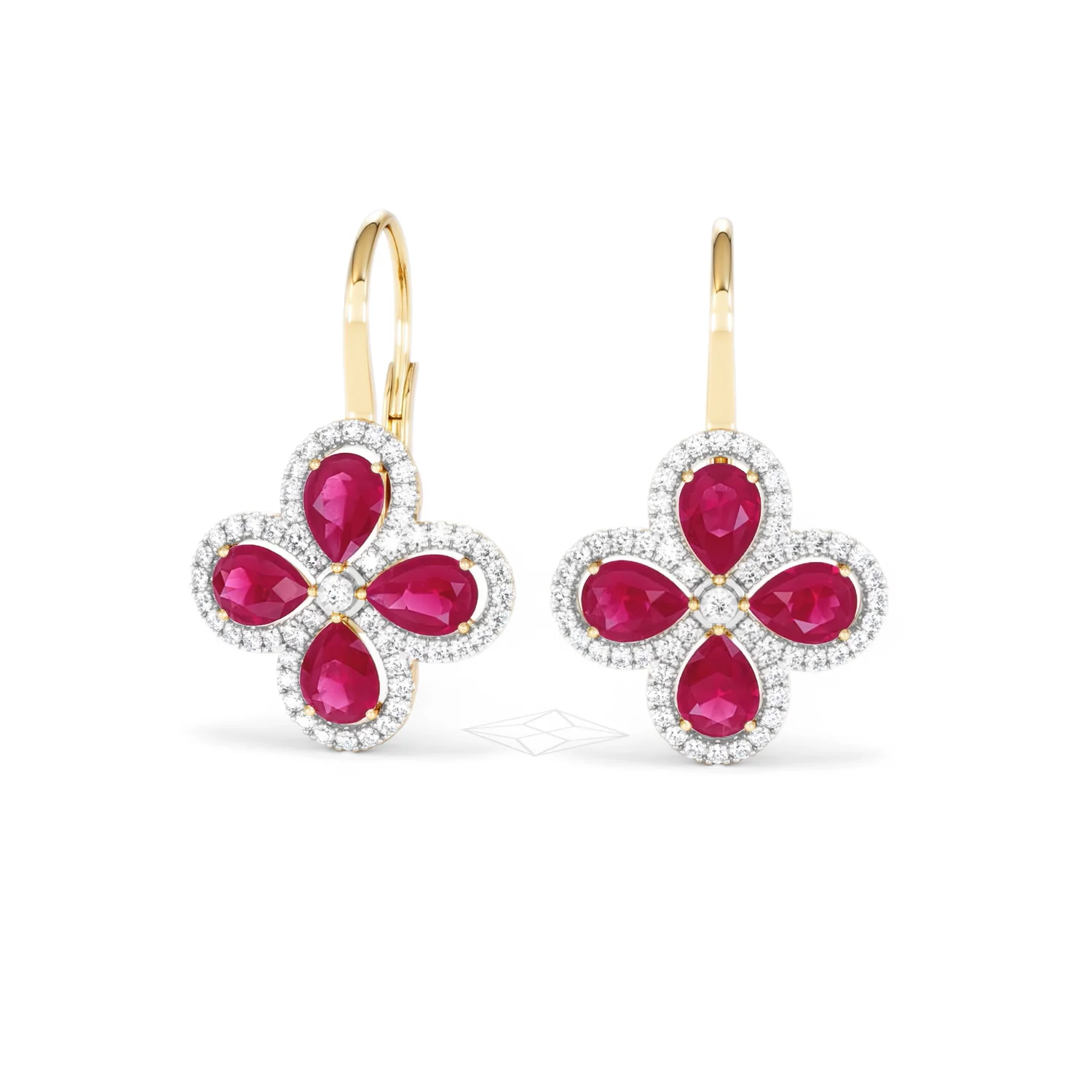 Bloom 4.75ct Lab Ruby and Lab Diamond Earrings in 18K Yellow Gold - Image 86