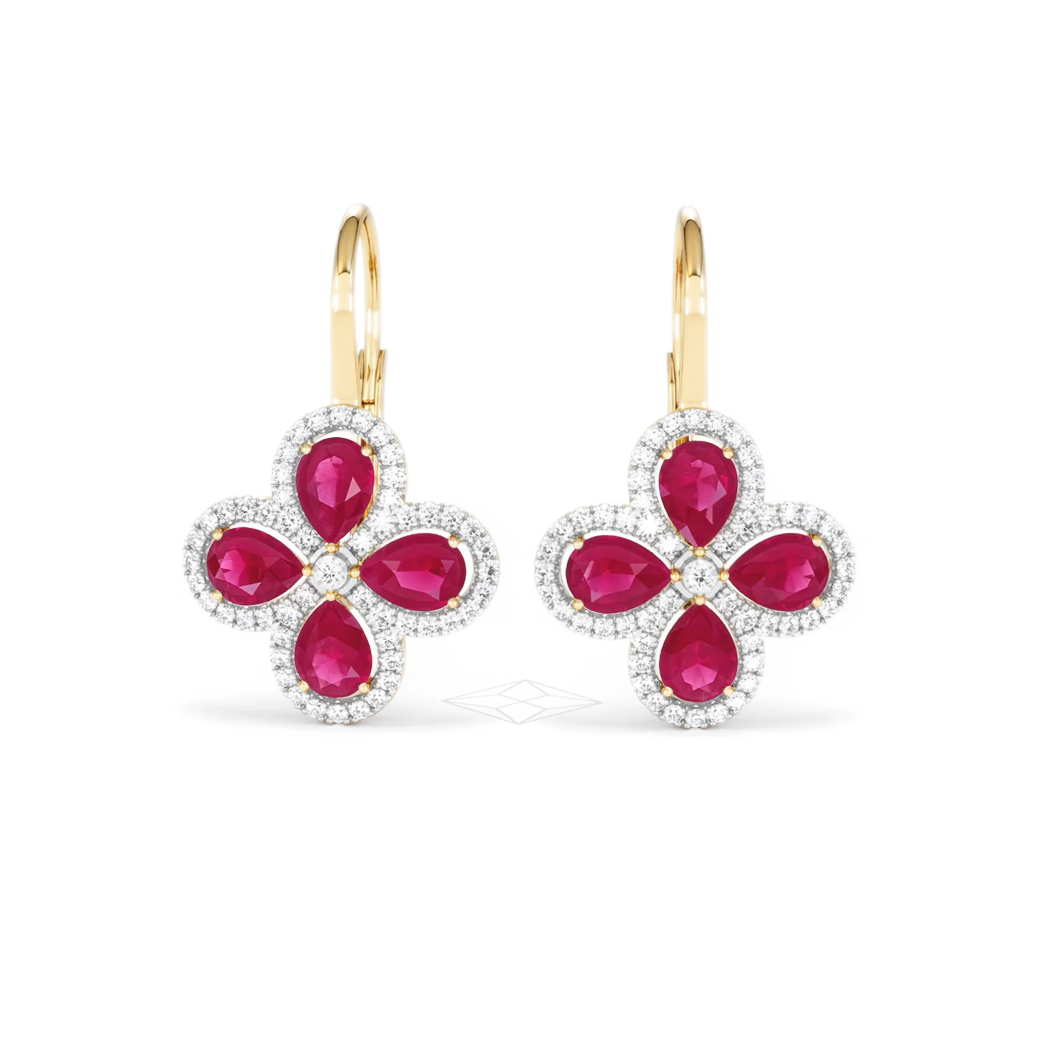 Bloom 4.75ct Lab Ruby and Lab Diamond Earrings in 18K Yellow Gold - Image 87