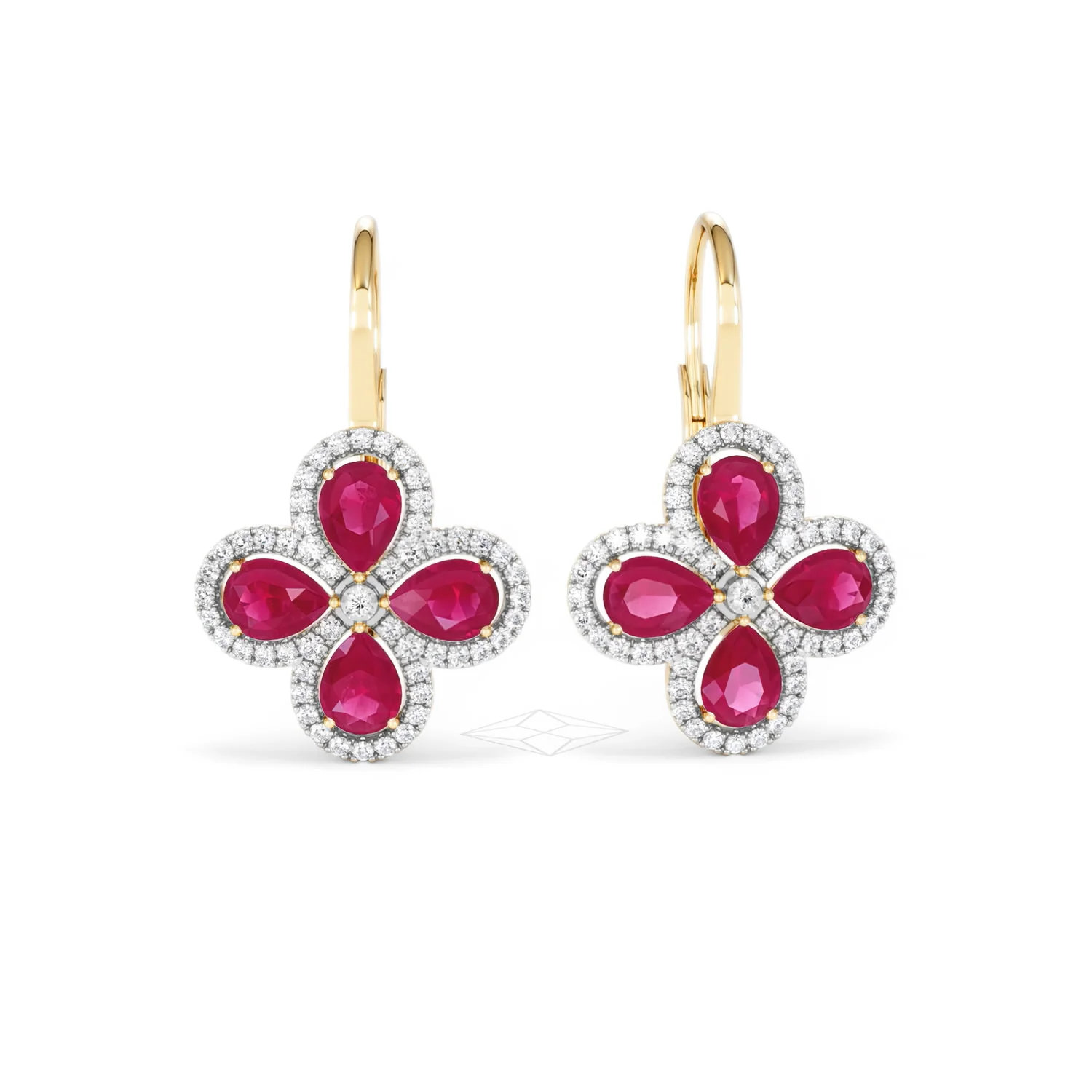 Bloom 4.75ct Lab Ruby and Lab Diamond Earrings in 18K Yellow Gold - Image 9