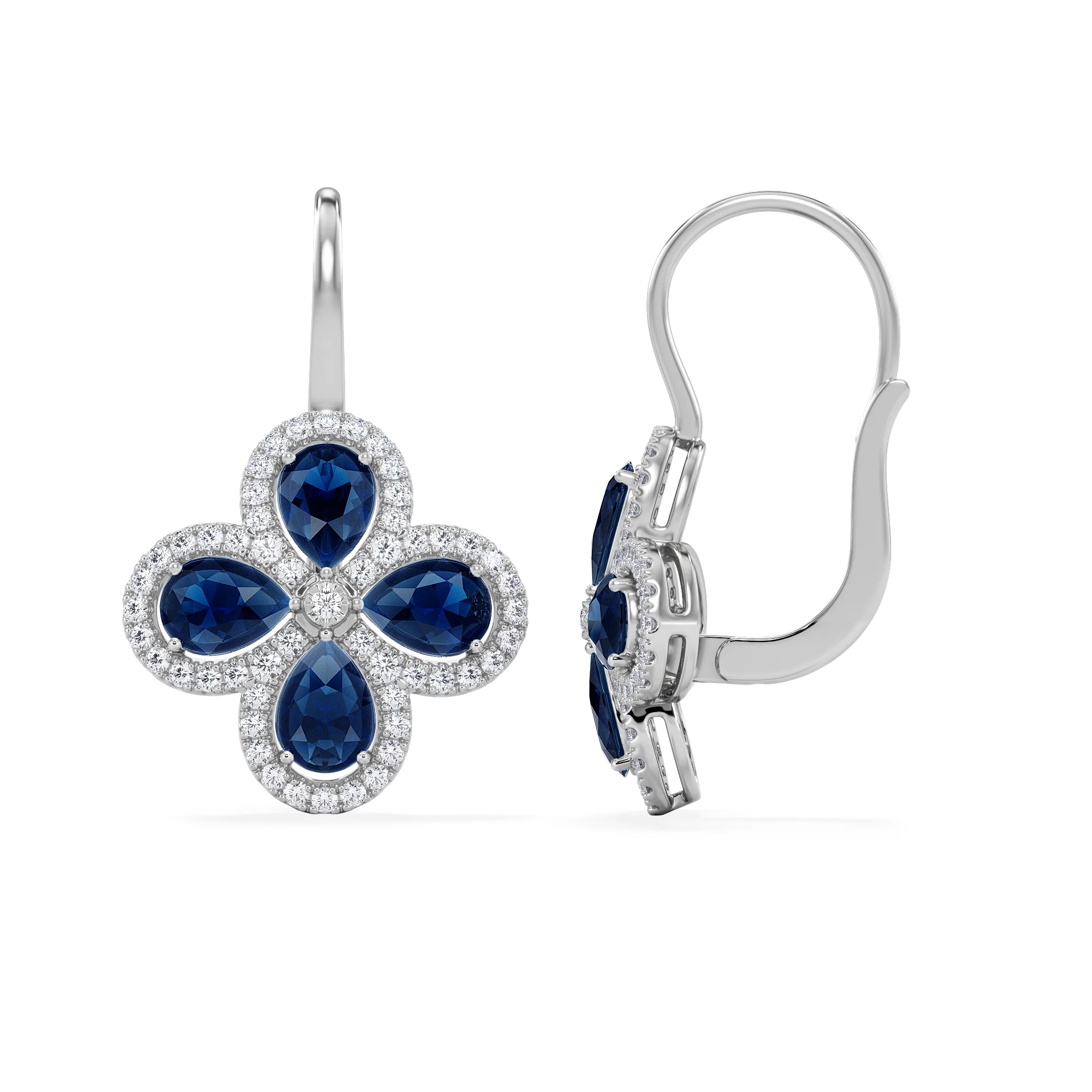 Bloom 4.75ct Lab Sapphire and Lab Diamond Earrings in 18K White Gold - Image 3