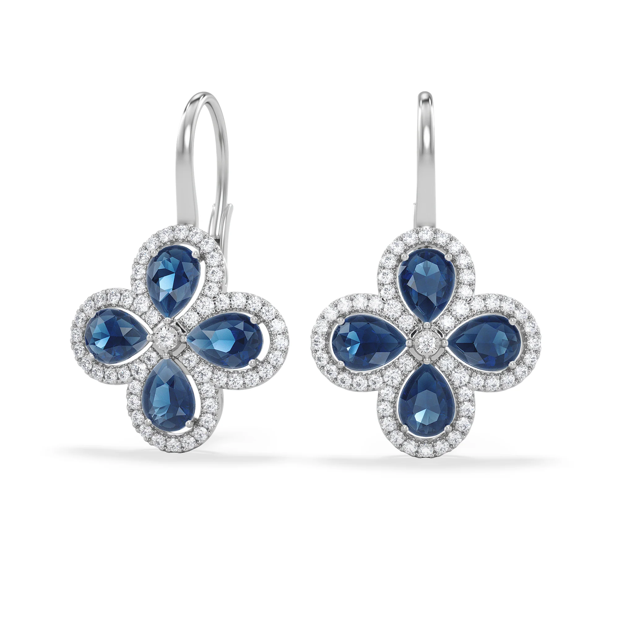 Bloom 4.75ct Lab Sapphire and Lab Diamond Earrings in 18K White Gold - Image 5