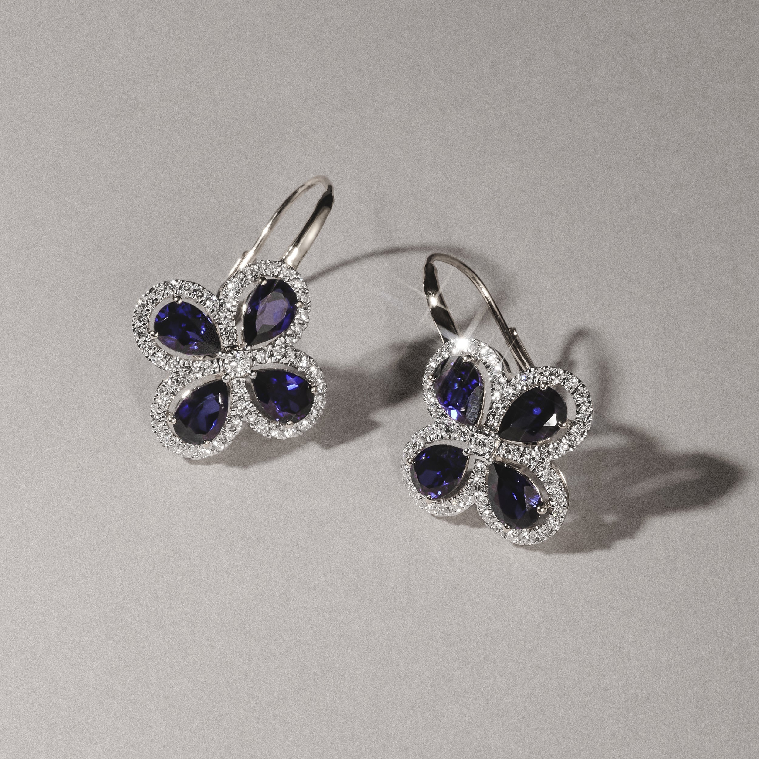 Bloom 4.75ct Lab Sapphire and Lab Diamond Earrings in 18K White Gold - Image 6