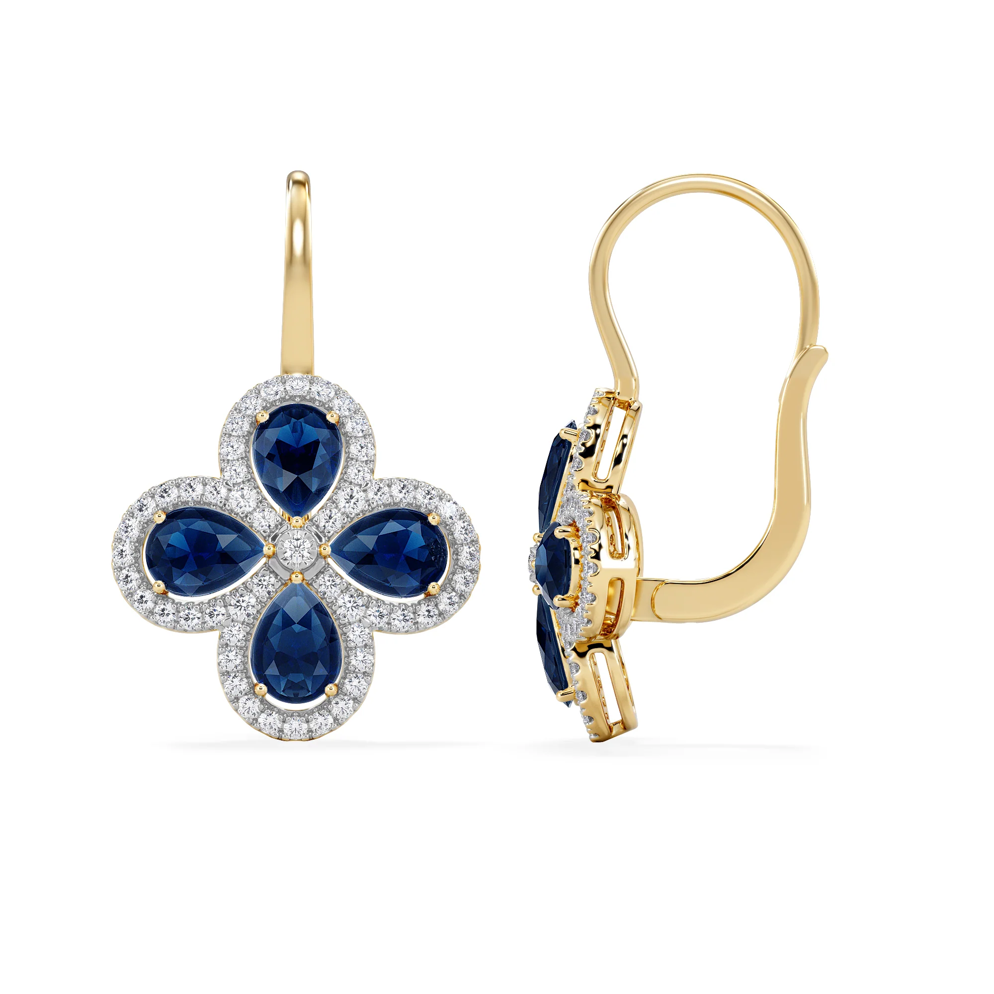 Bloom 4.75ct Lab Sapphire and Lab Diamond Earrings in 18K Yellow Gold - Image 3