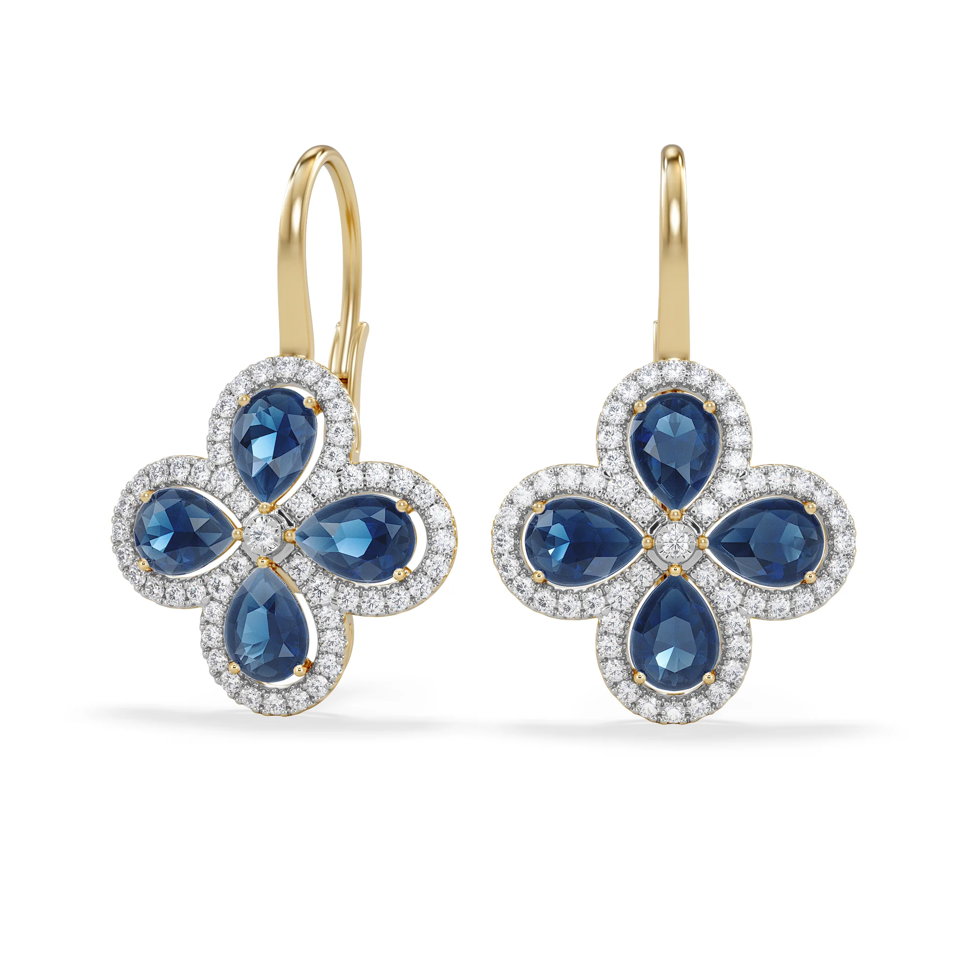Bloom 4.75ct Lab Sapphire and Lab Diamond Earrings in 18K Yellow Gold - Image 5