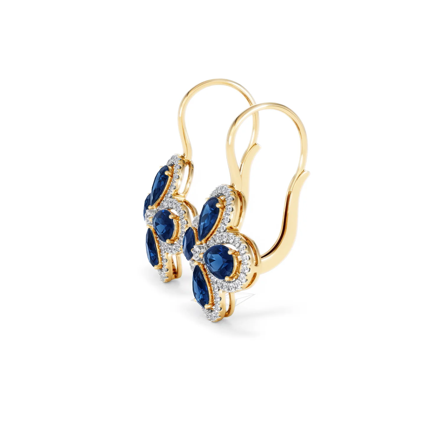 Bloom 4.75ct Lab Sapphire and Lab Diamond Earrings in 18K Yellow Gold - Image 73