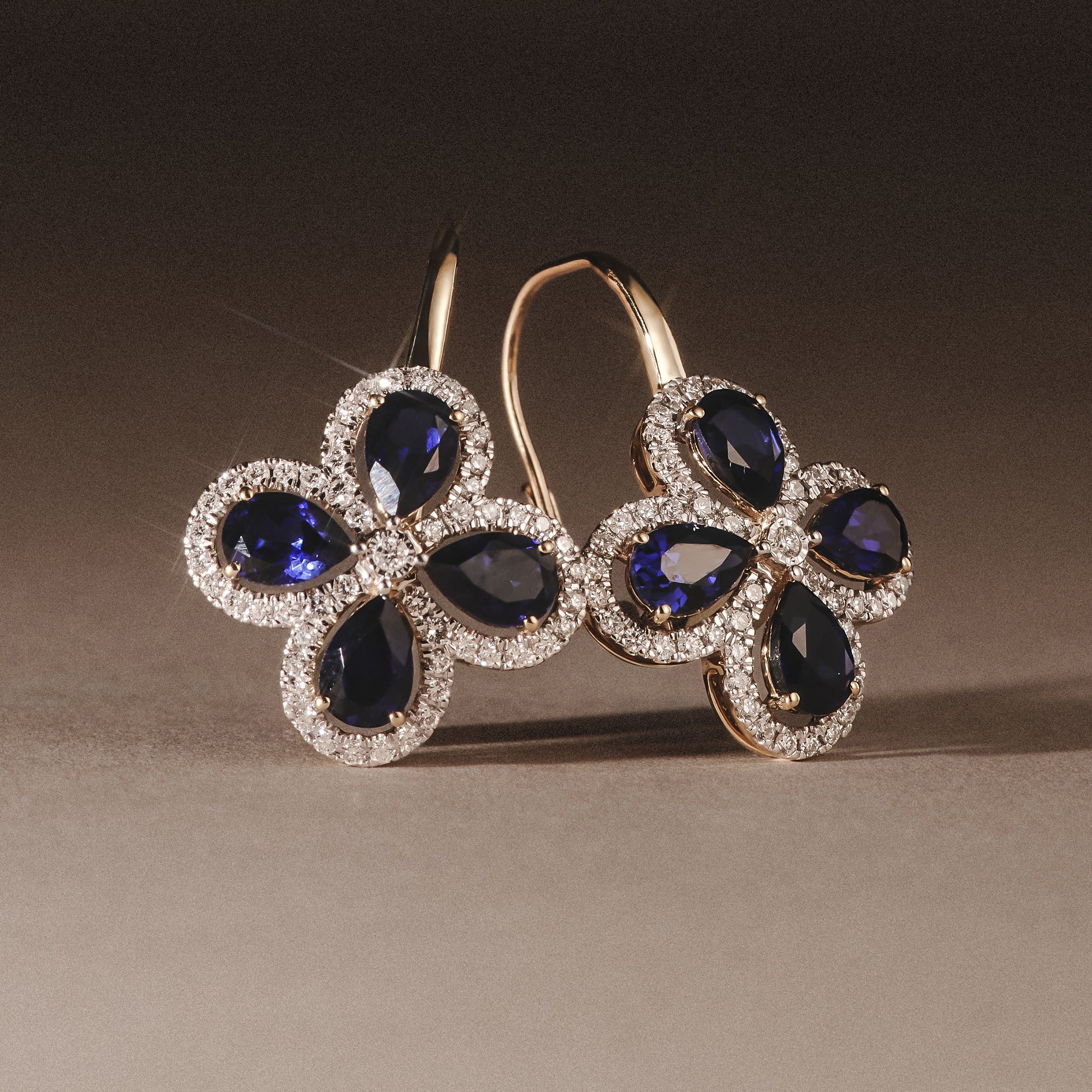 Bloom 4.75ct Lab Sapphire and Lab Diamond Earrings in 18K Yellow Gold - Image 8
