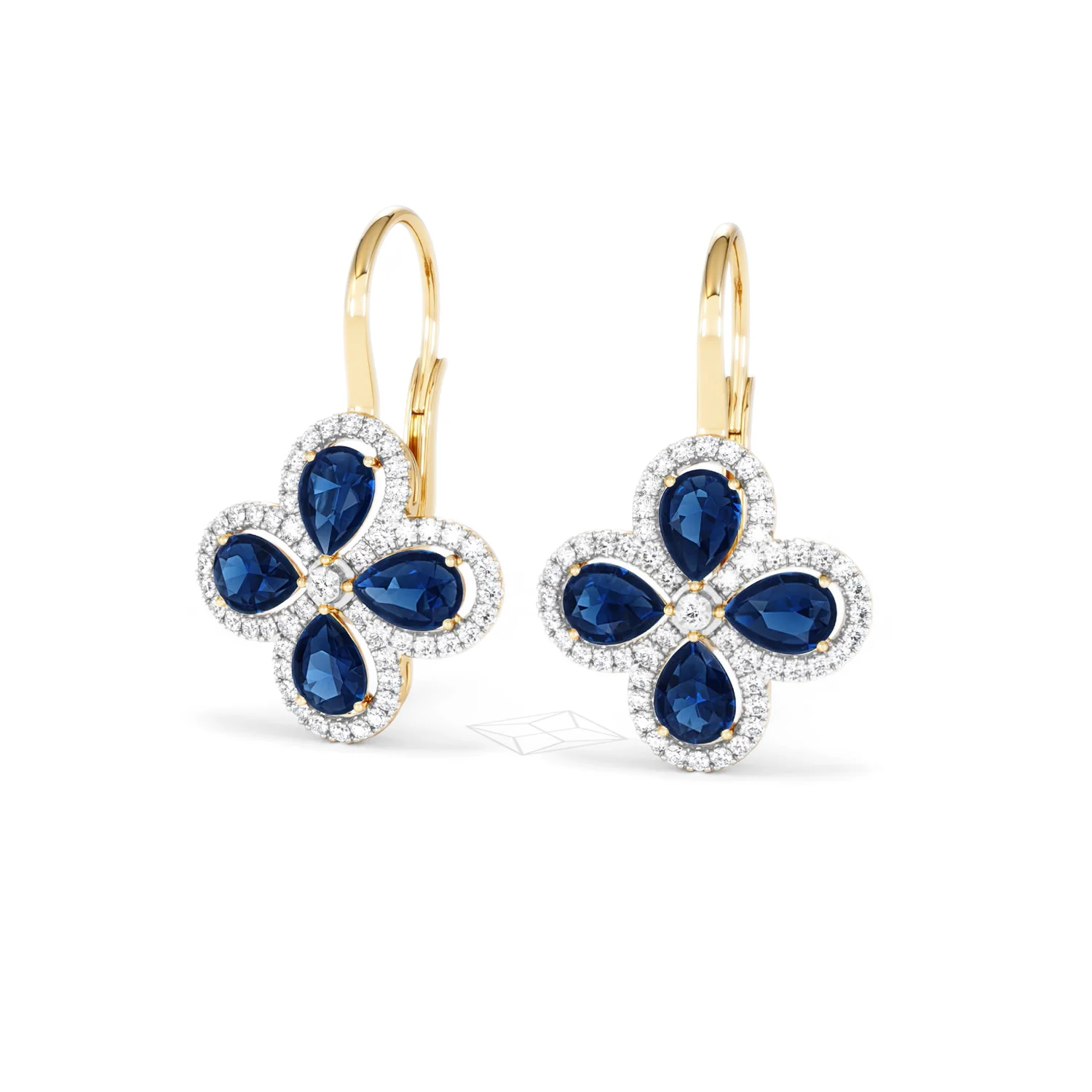 Bloom 4.75ct Lab Sapphire and Lab Diamond Earrings in 18K Yellow Gold - Image 85