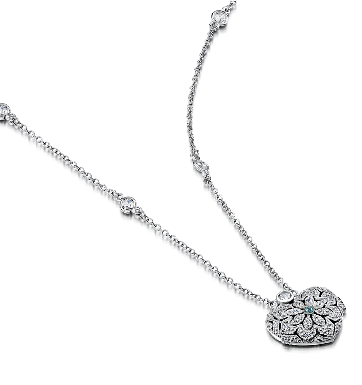 Blue and White Topaz November Birthstone Locket Necklace in Silver - Image 3