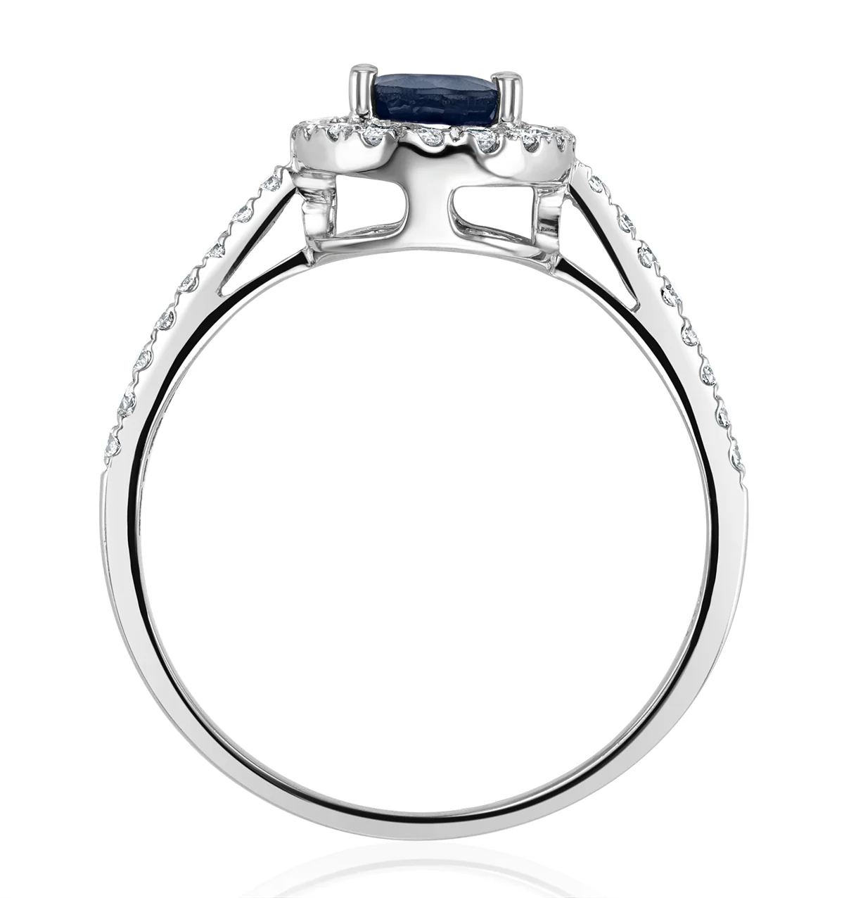 Blue Sapphire and Diamond Halo Ring Set in 18K White Gold - Image 3