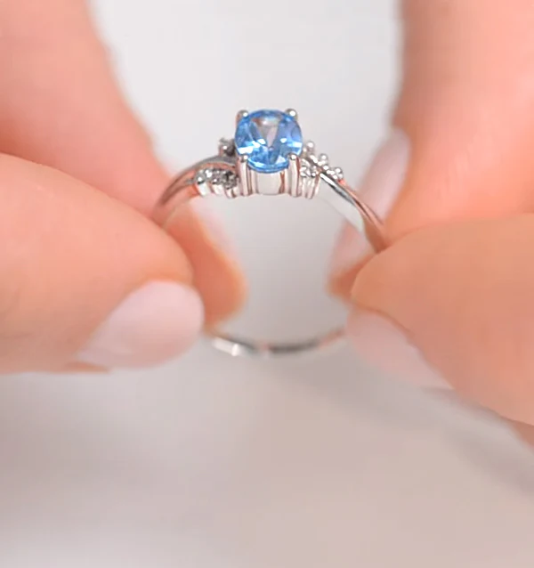 Blue Topaz 0.94CT And Diamond 9K White Gold Ring - Image 4