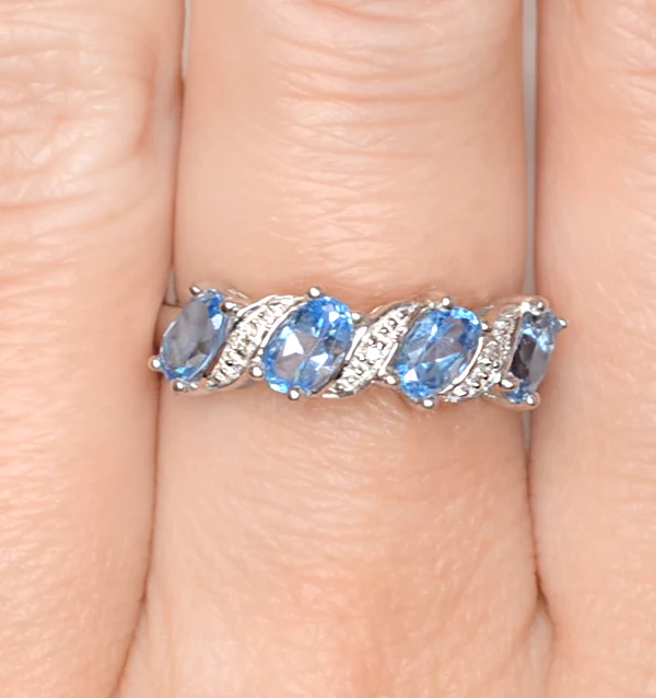 Blue Topaz 0.98CT And Diamond 9K White Gold Ring - Image 4