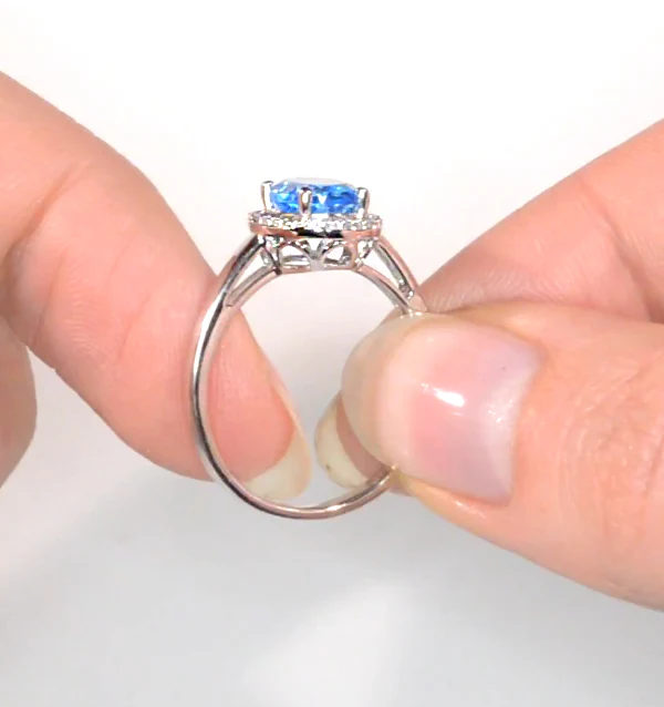 Blue Topaz 1.56CT And Diamond 9K White Gold Ring - Image 3