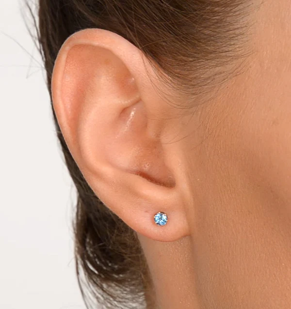 Blue Topaz 4mm 9K Yellow Gold Stud Earrings - Image 3