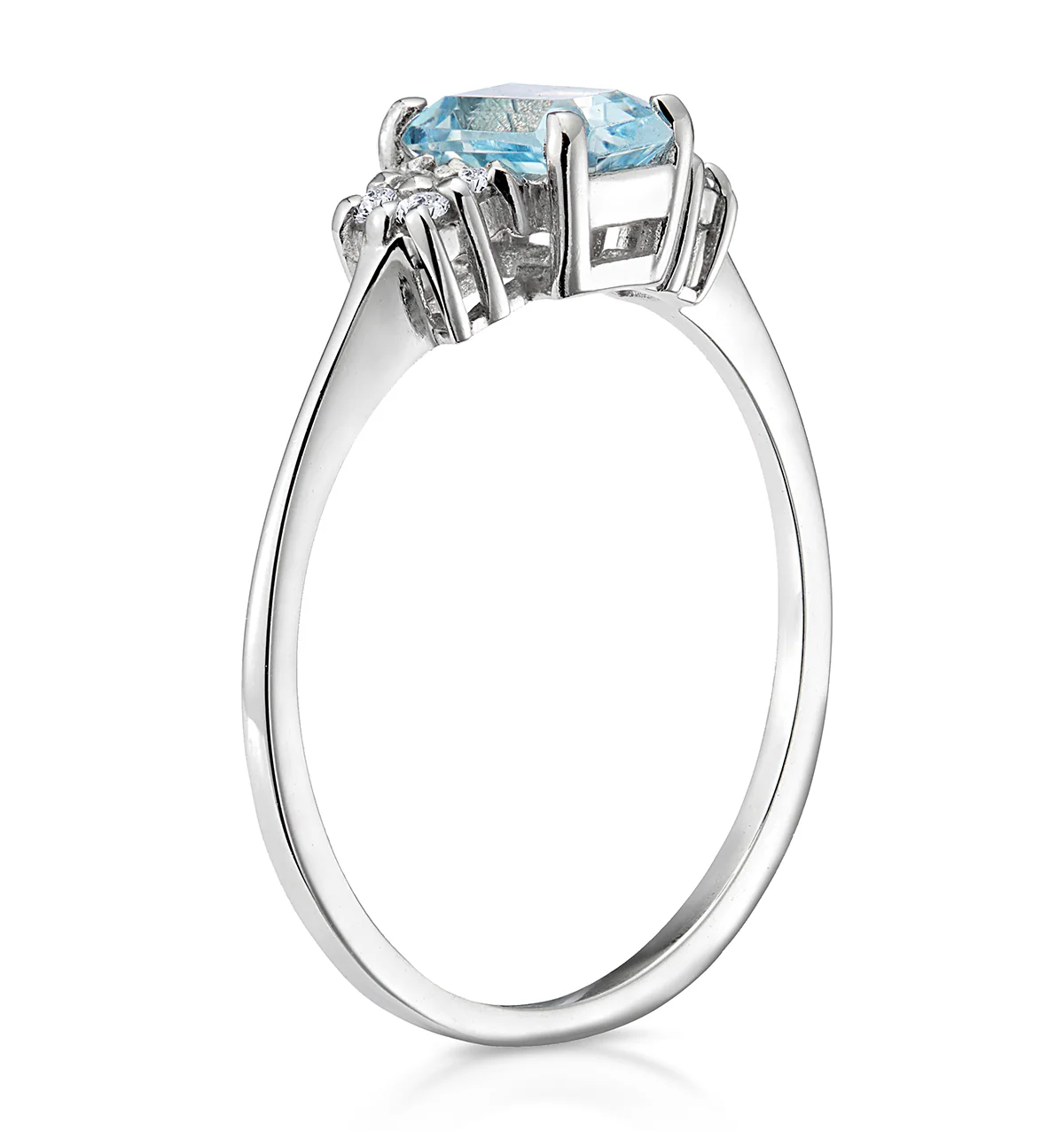 Blue Topaz 6 x 4mm And Diamond Ring 9K White Gold - Image 3