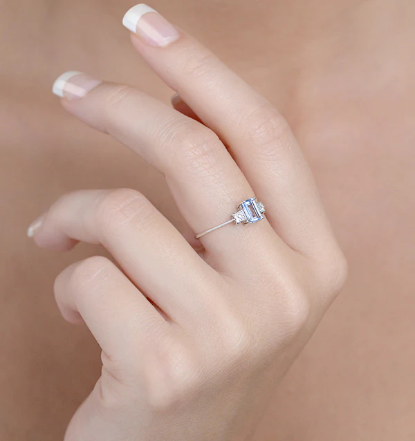 Blue Topaz 6 x 4mm And Diamond Ring 9K White Gold - Image 4