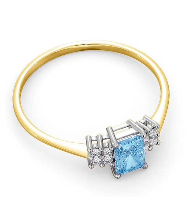 Blue Topaz 6 x 4mm And Diamond Ring 9K Yellow Gold - Image 4