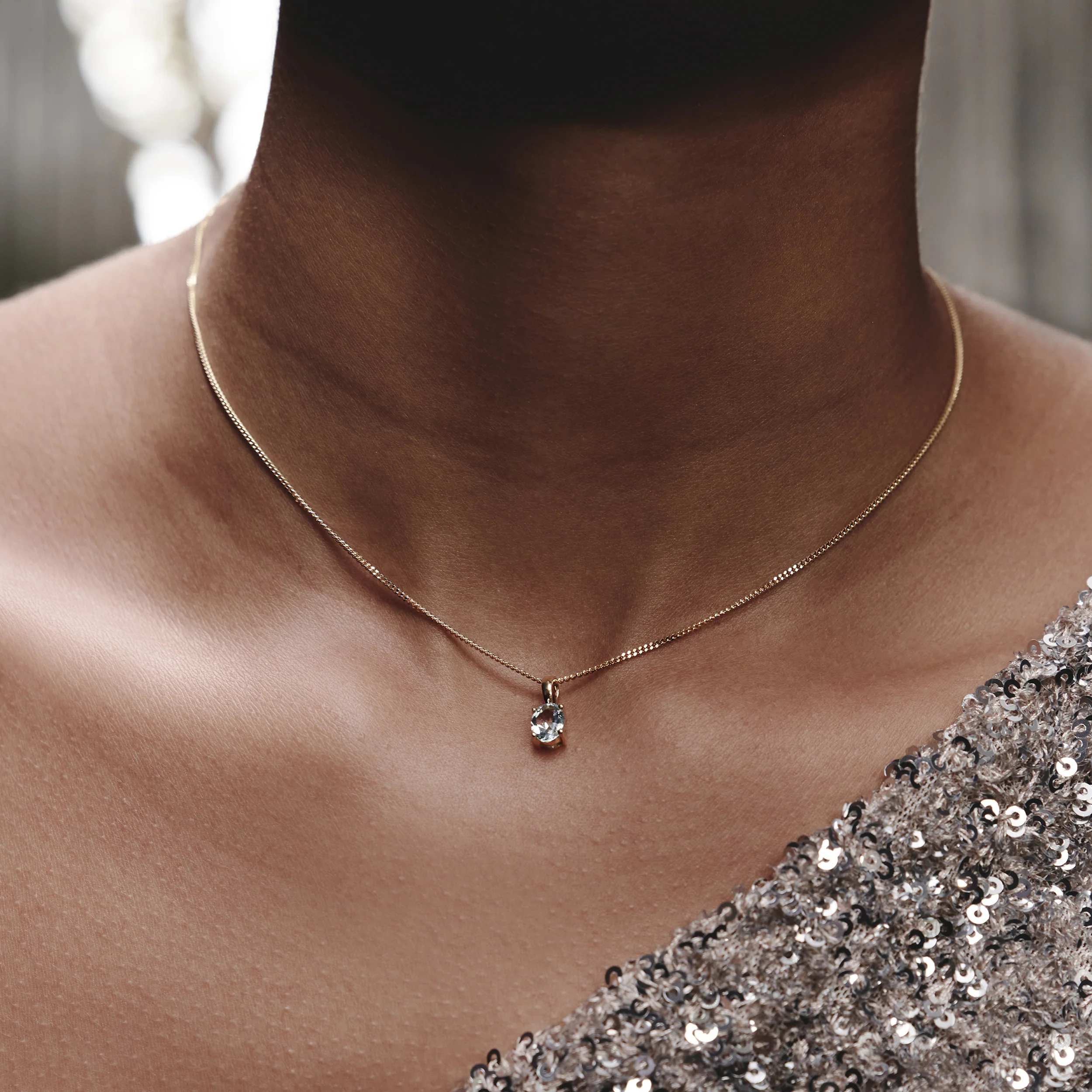 Blue Topaz 7 x 5mm 9K Yellow Gold Pendant Necklace - Image 4
