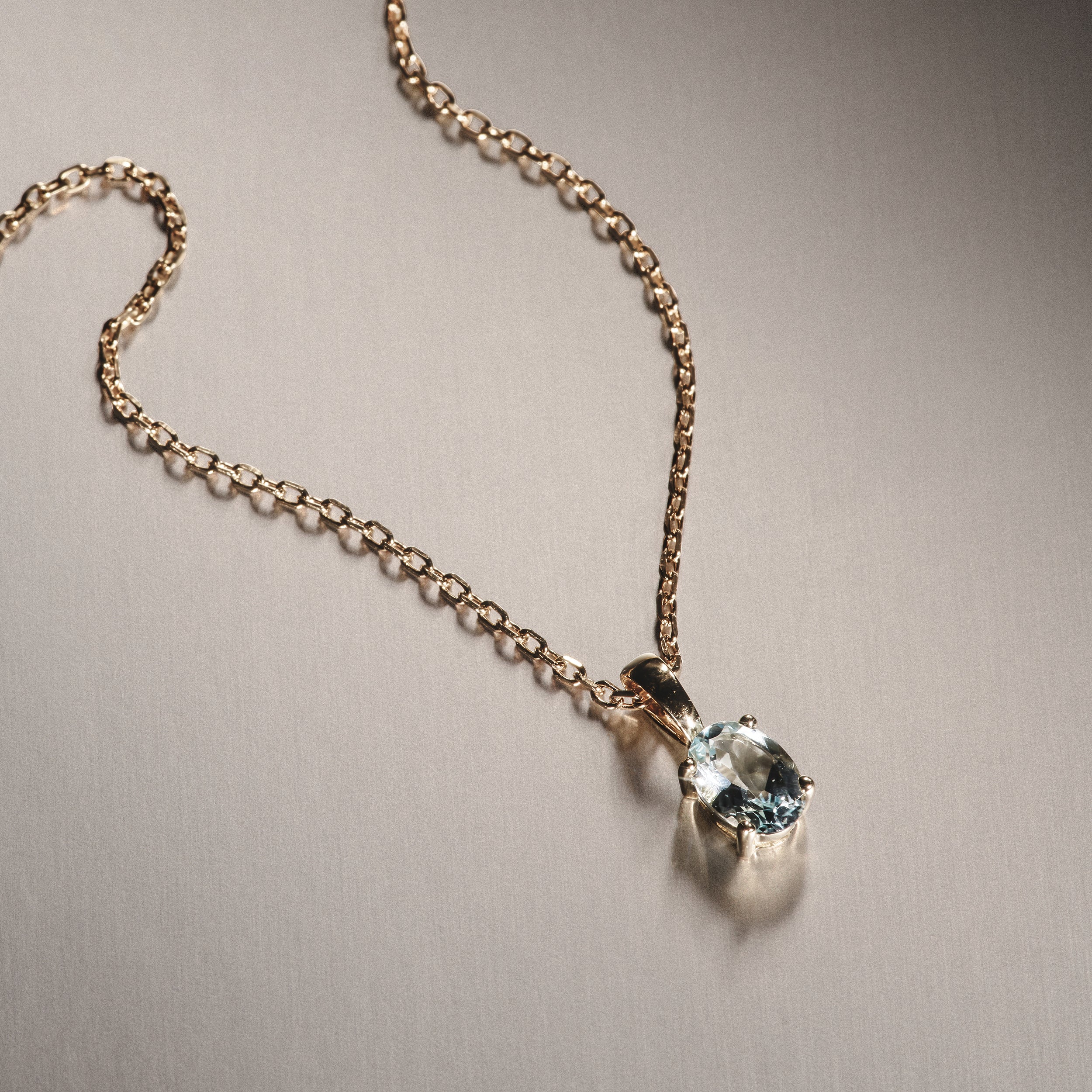 Blue Topaz 7 x 5mm 9K Yellow Gold Pendant Necklace - Image 7