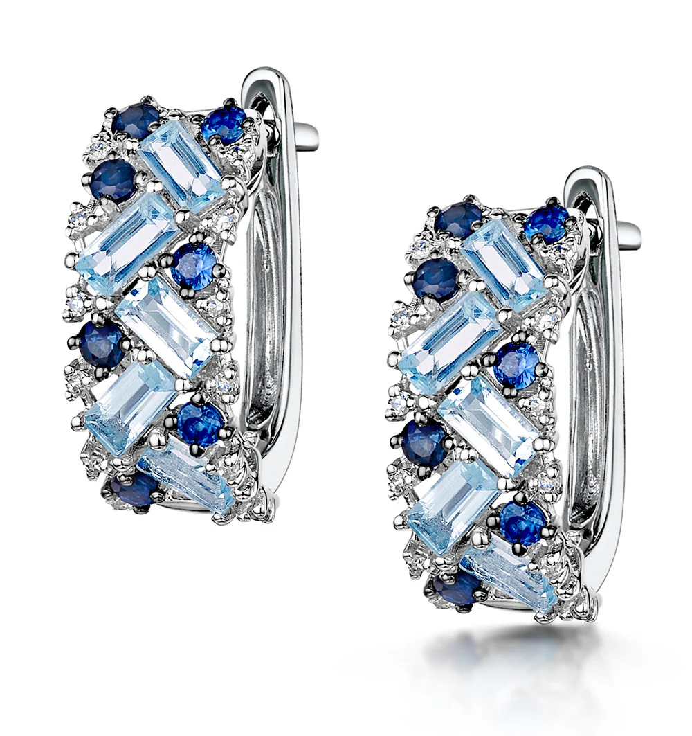 Blue Topaz Sapphire and Diamond Stellato Earrings in 9K White Gold - Image 3