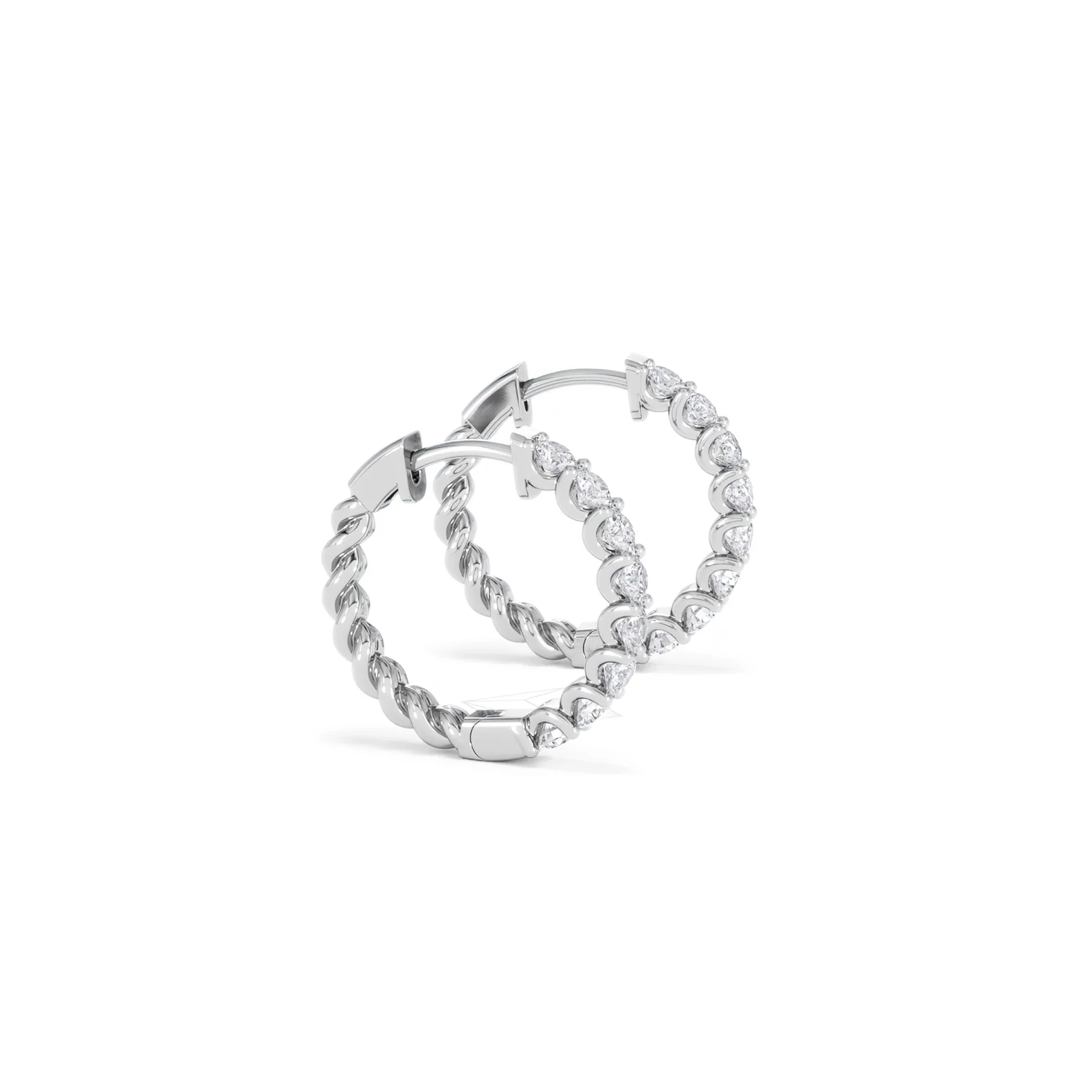 Braided 1.00ct Round Cut Lab Diamond Hoop Earrings in 9K White Gold - Image 25