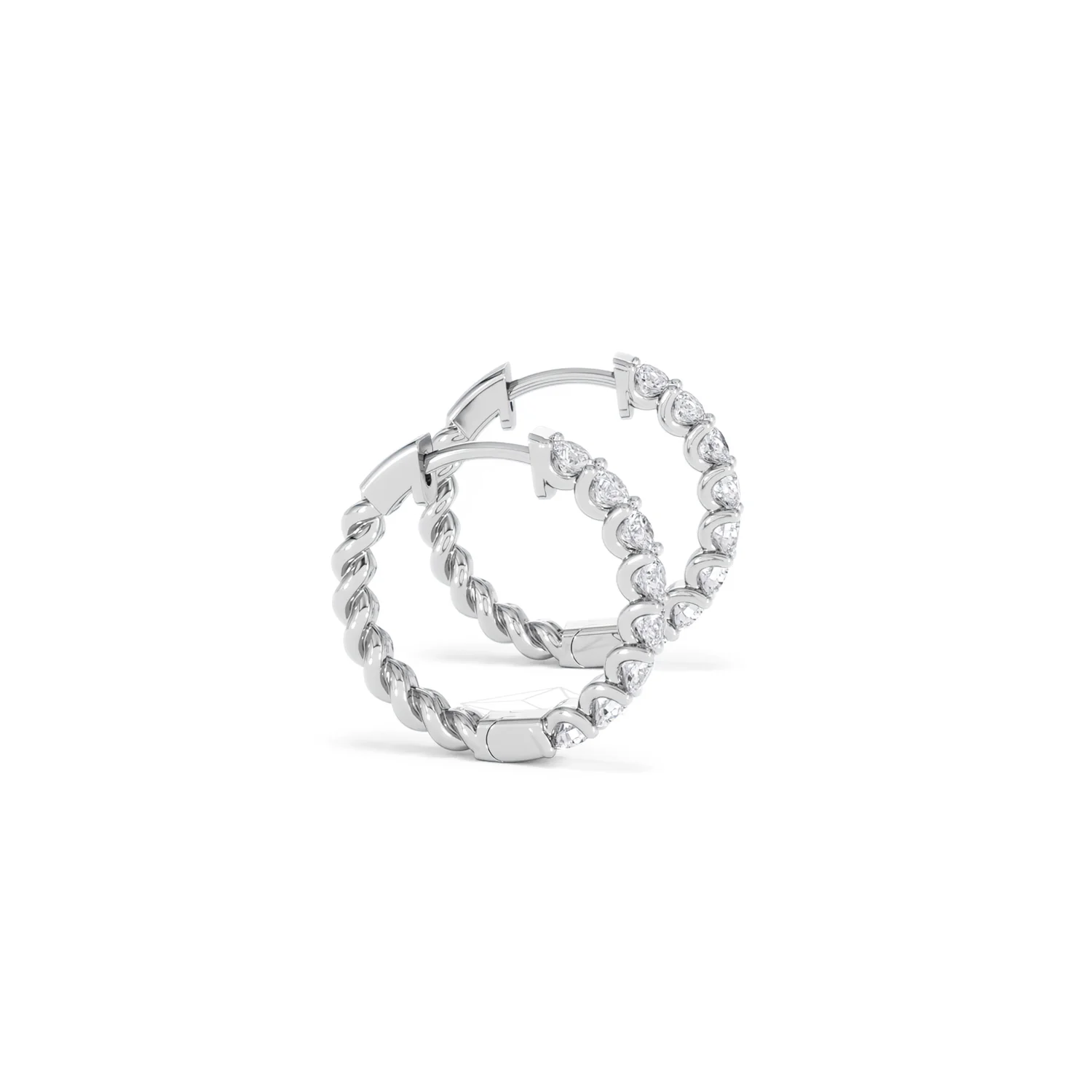 Braided 1.00ct Round Cut Lab Diamond Hoop Earrings in 9K White Gold - Image 26