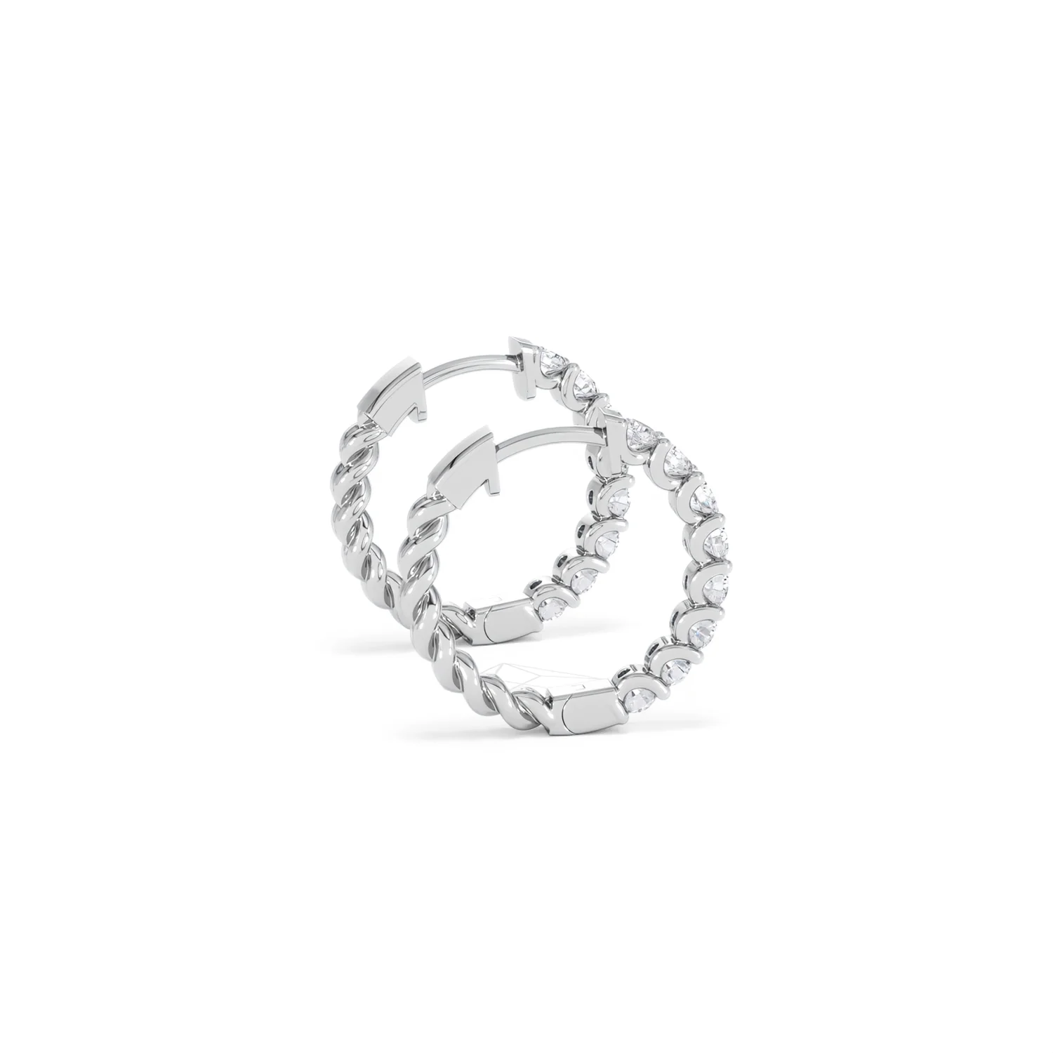 Braided 1.00ct Round Cut Lab Diamond Hoop Earrings in 9K White Gold - Image 32
