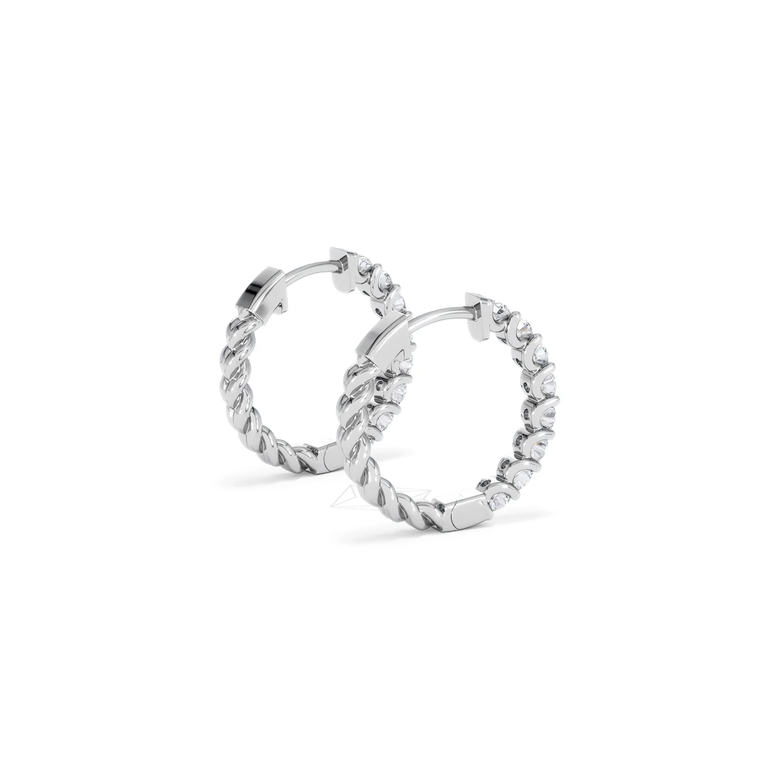 Braided 1.00ct Round Cut Lab Diamond Hoop Earrings in 9K White Gold - Image 36