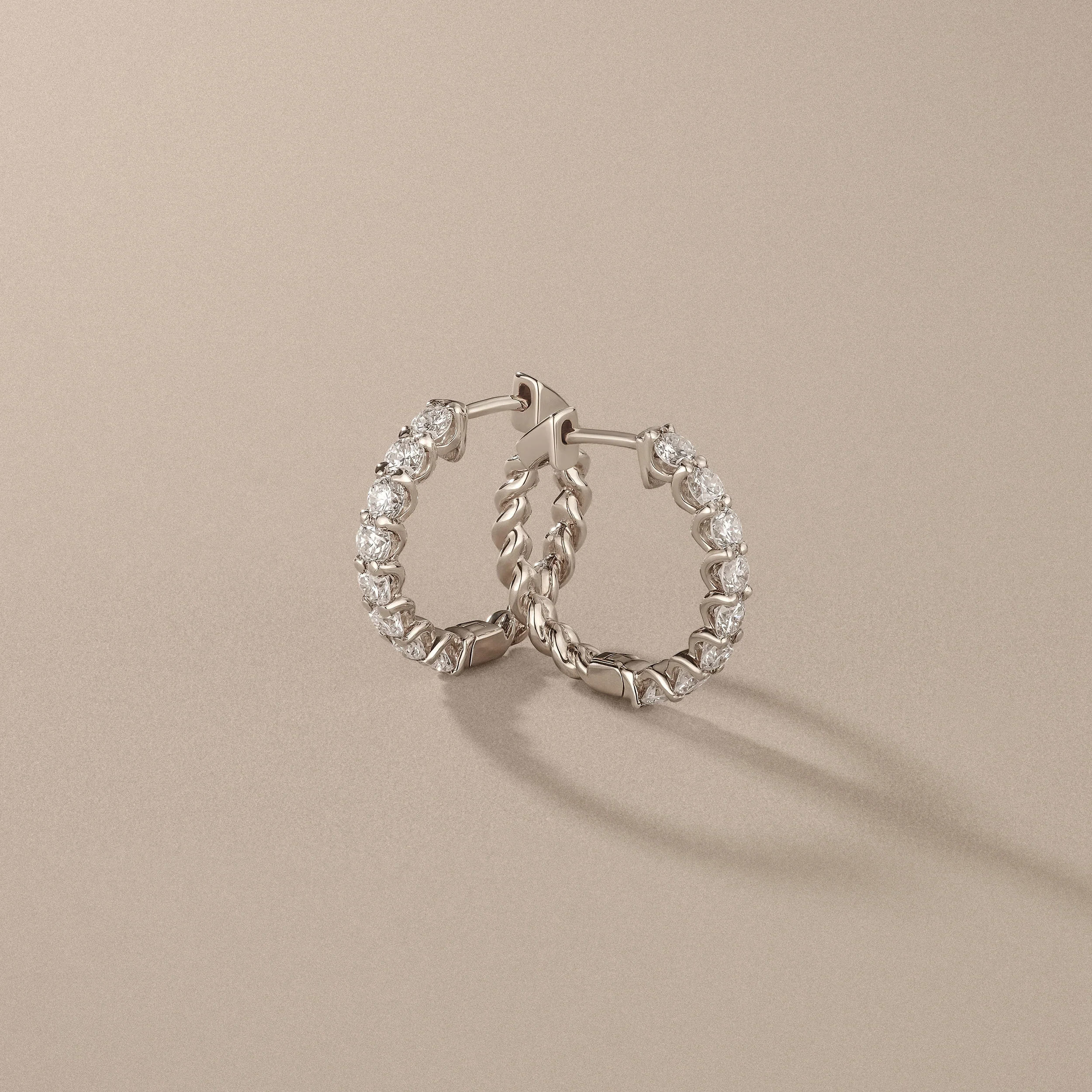 Braided 1.00ct Round Cut Lab Diamond Hoop Earrings in 9K White Gold - Image 6