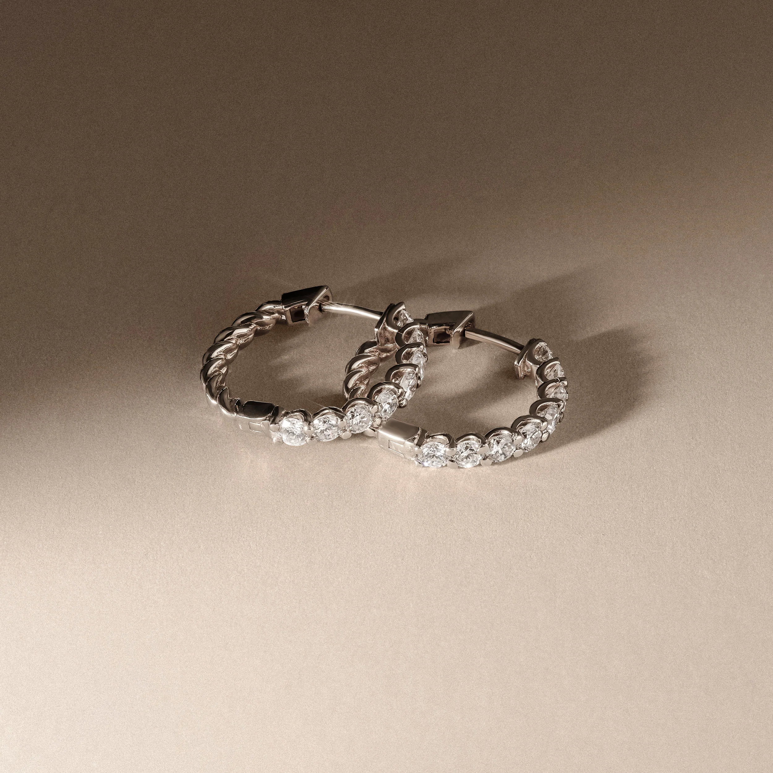 Braided 1.00ct Round Cut Lab Diamond Hoop Earrings in 9K White Gold - Image 8