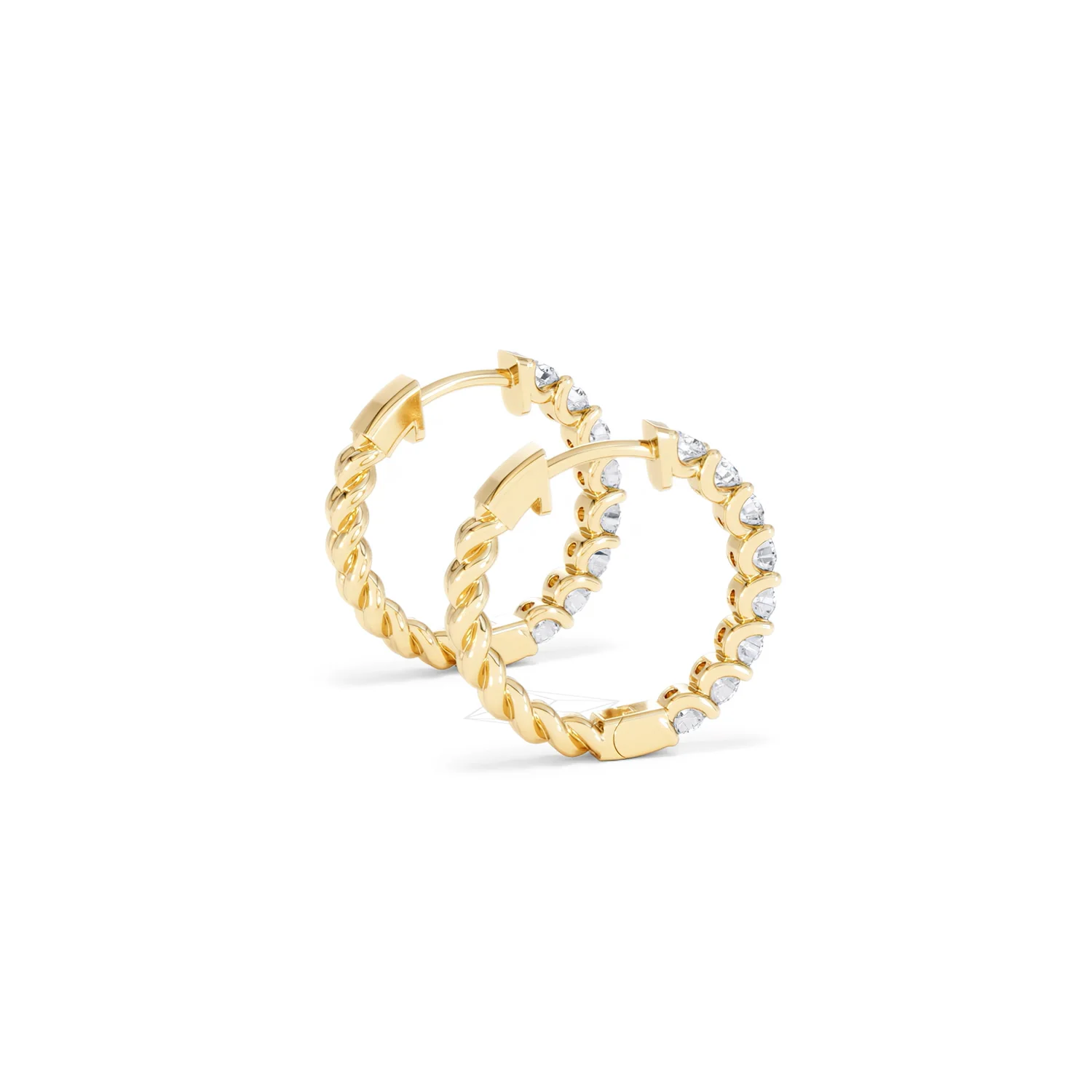 Braided 1.00ct Round Cut Lab Diamond Hoop Earrings in 9K Yellow Gold - Image 34
