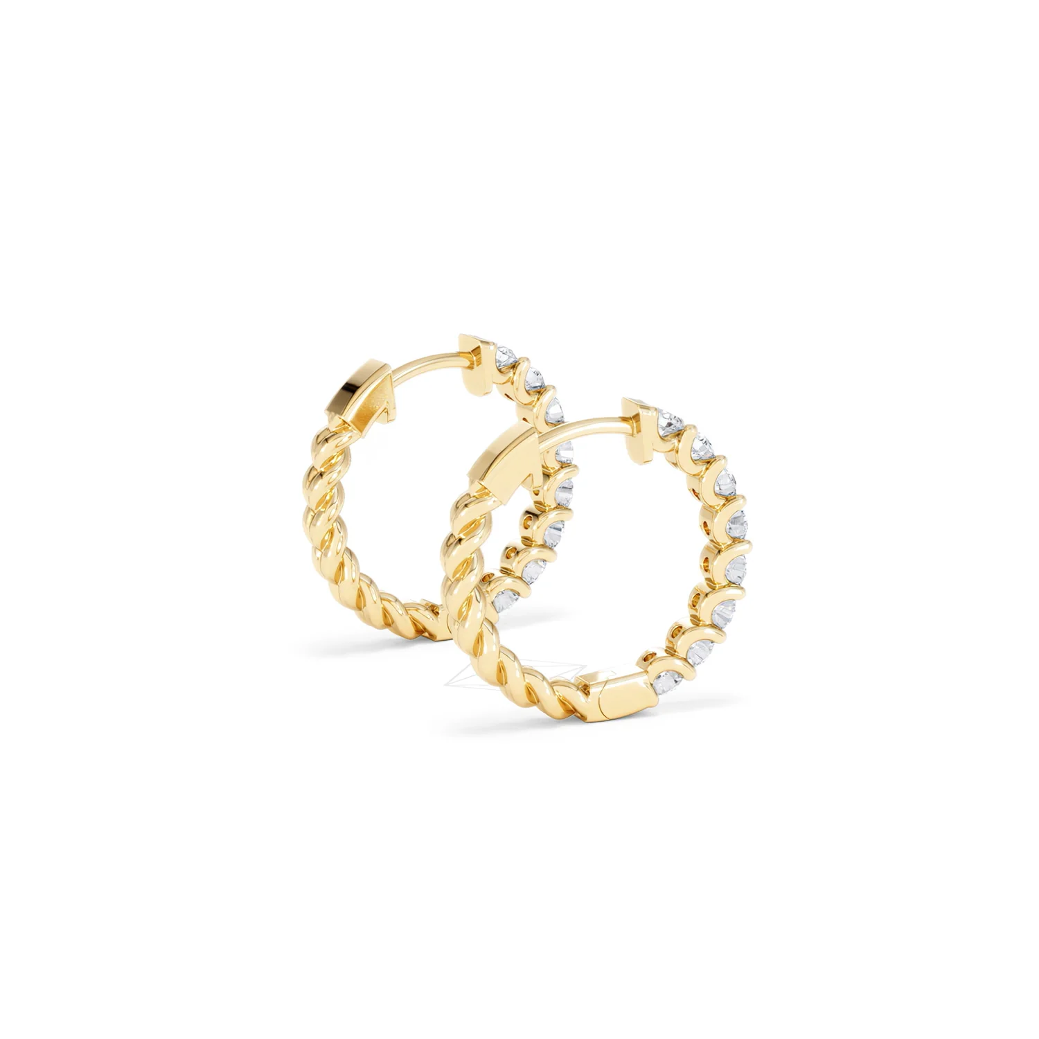 Braided 1.00ct Round Cut Lab Diamond Hoop Earrings in 9K Yellow Gold - Image 35