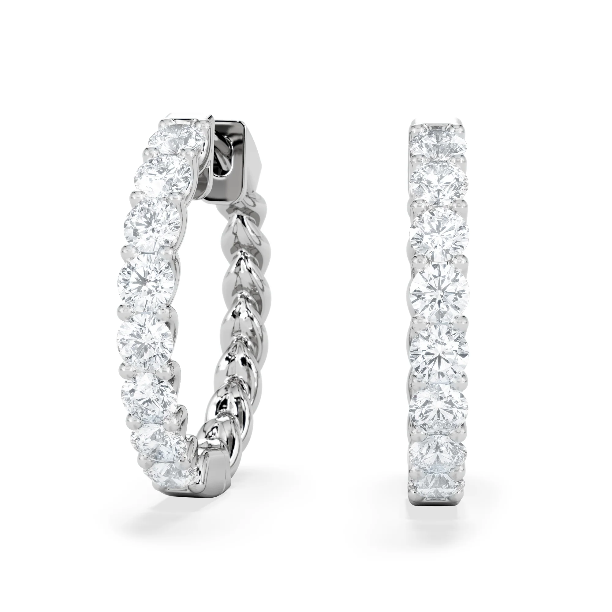 Braided 2.00ct Round Cut Lab Diamond Hoop Earrings in 9K White Gold - Image 3