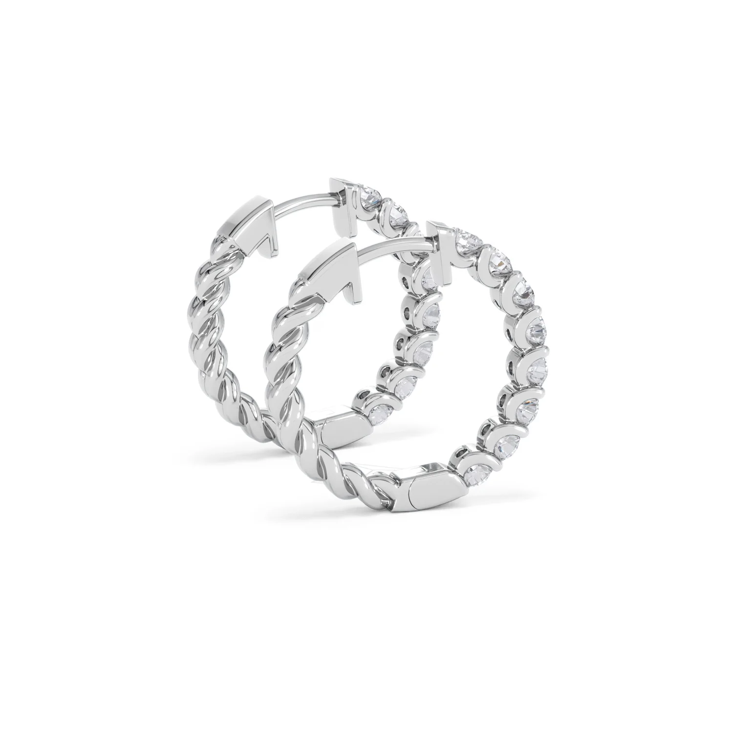 Braided 2.00ct Round Cut Lab Diamond Hoop Earrings in 9K White Gold - Image 34